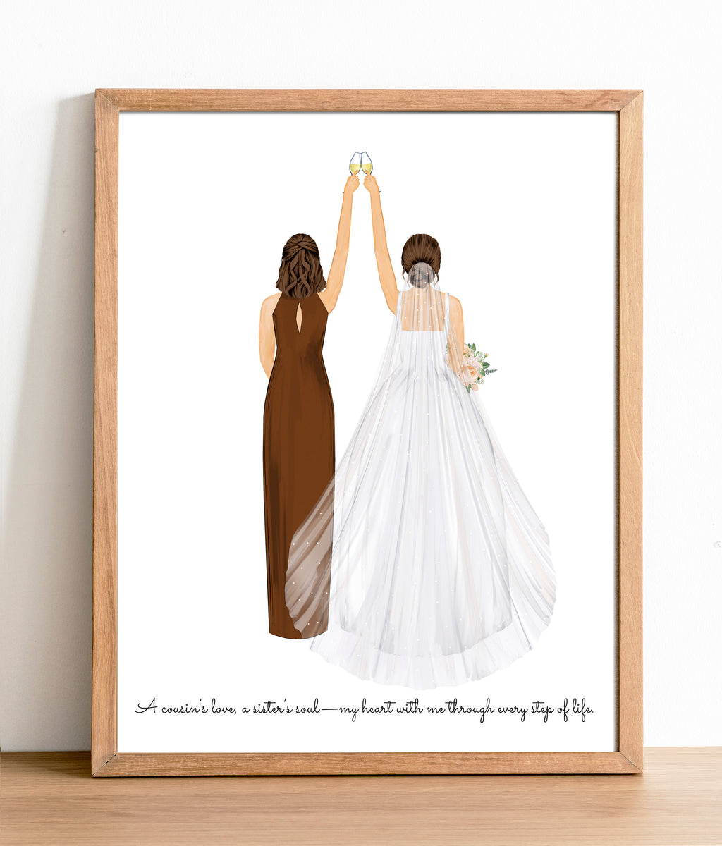Personalized Bride and Maid of Honor Art PRINT | Bridesmaid Custom Wedding Art