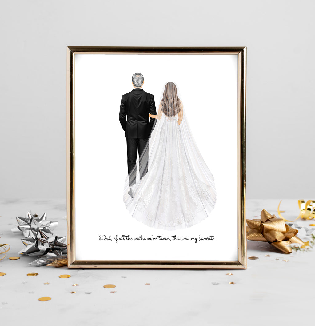 Personalized Bride and Dad Portrait Art PRINT | Father of the Bride Custom Wedding Art