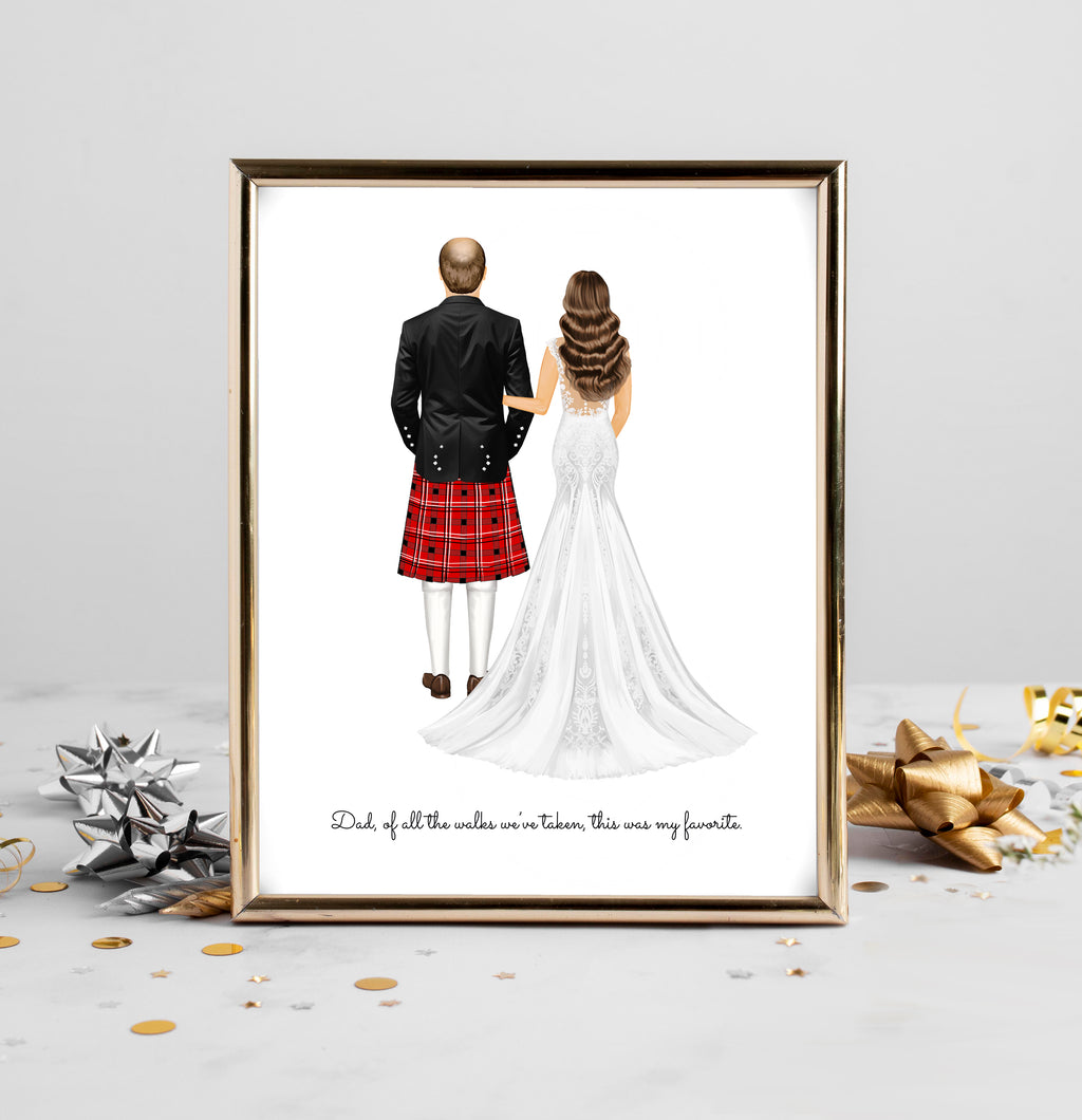 Personalized Scottish Wedding Portrait Art PRINT | Father of the Bride Custom Wedding Art
