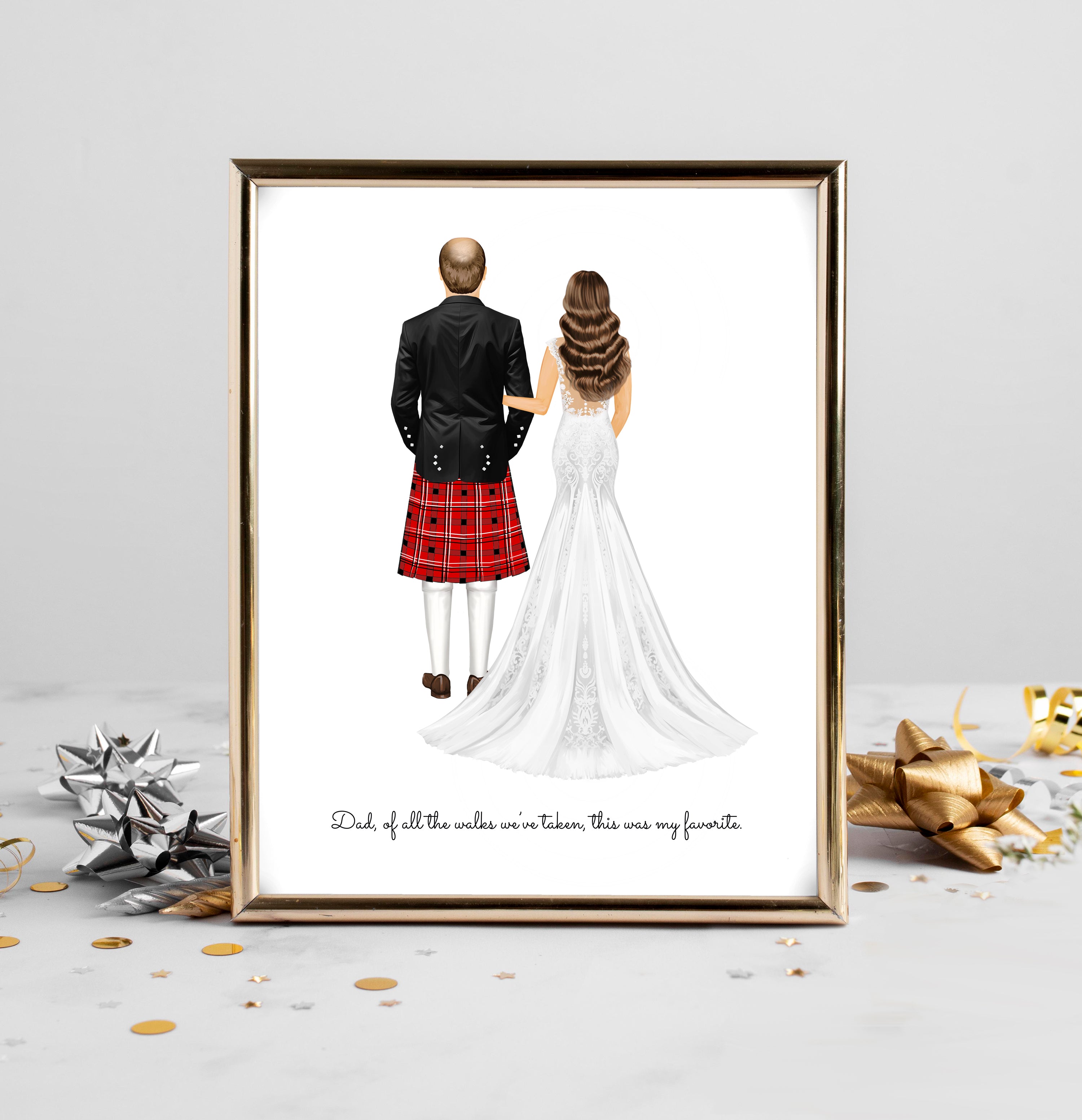Personalized Scottish Wedding Portrait Art PRINT | Father of the Bride Custom Wedding Art