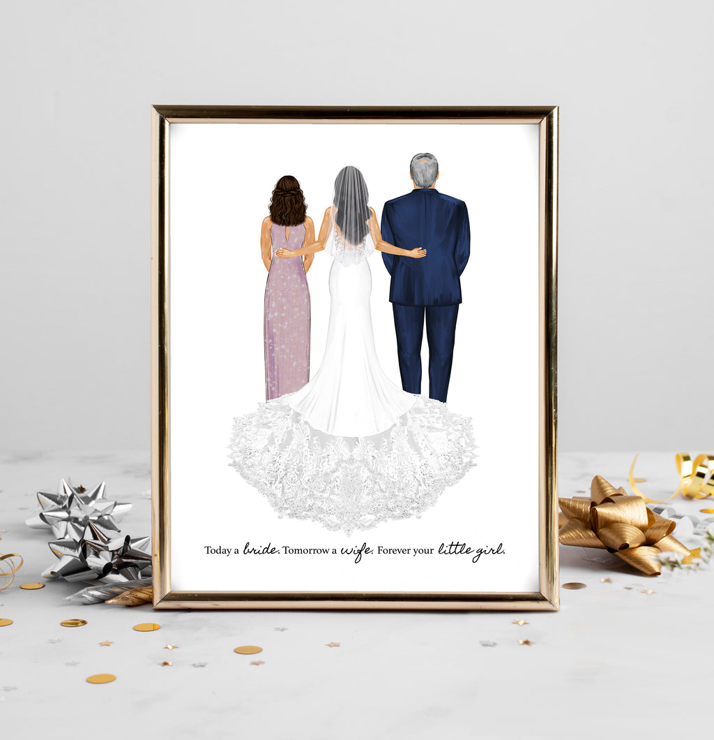Personalized Bride & Parents Portrait Print | Custom Wedding Gift