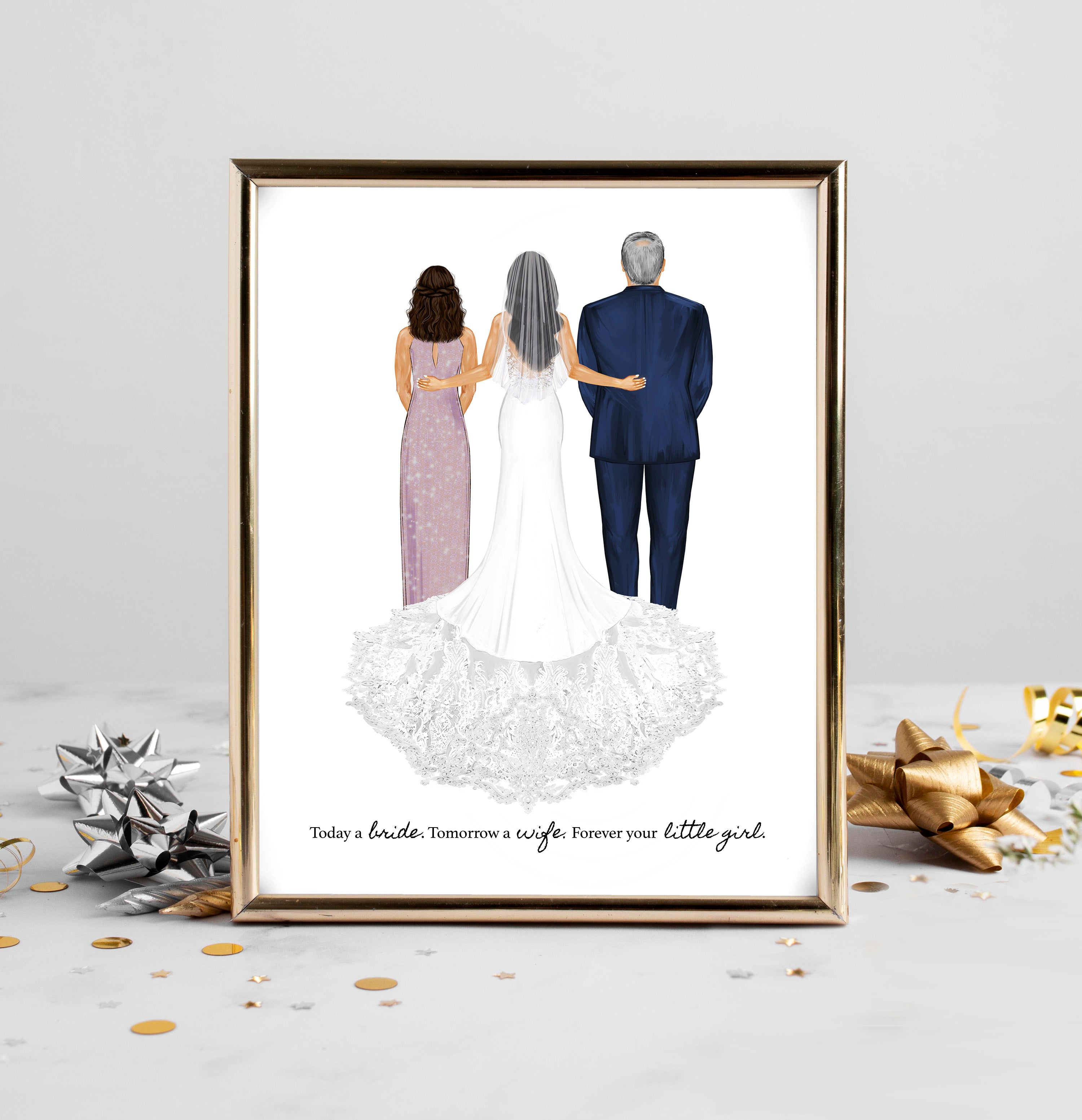 Personalized Bride & Parents Portrait Print | Custom Wedding Gift