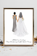 Personalized Bride and Mother Portrait Art PRINT | Mother of Bride Custom Wedding Art