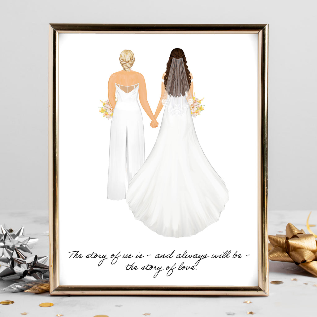 Personalized Queer Wedding Portrait | Custom Couple Art Print