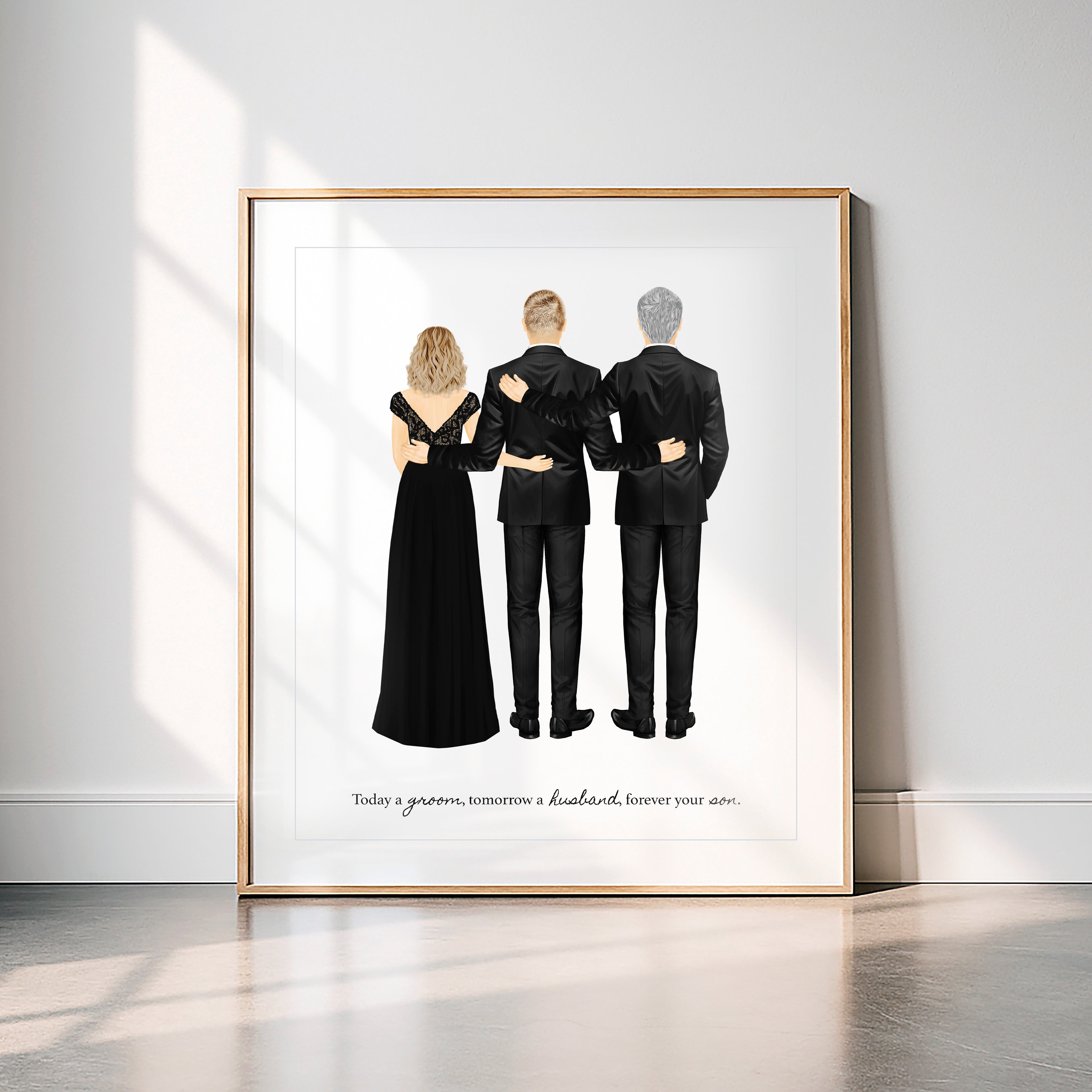 Personalized Groom & Parents Portrait Print | Custom Wedding Gift