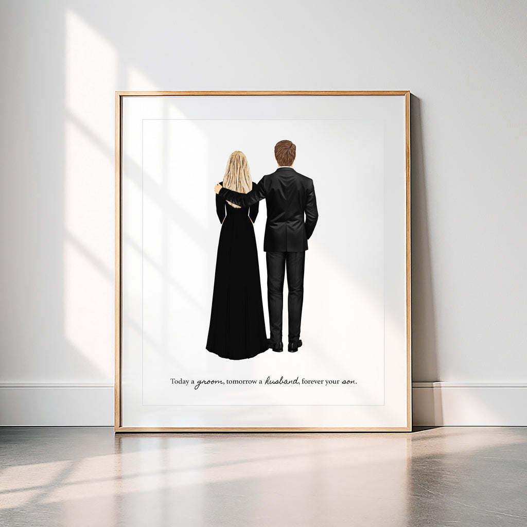 Personalized Groom and Mom Portrait Art PRINT | Mother of the Groom Custom Wedding Art