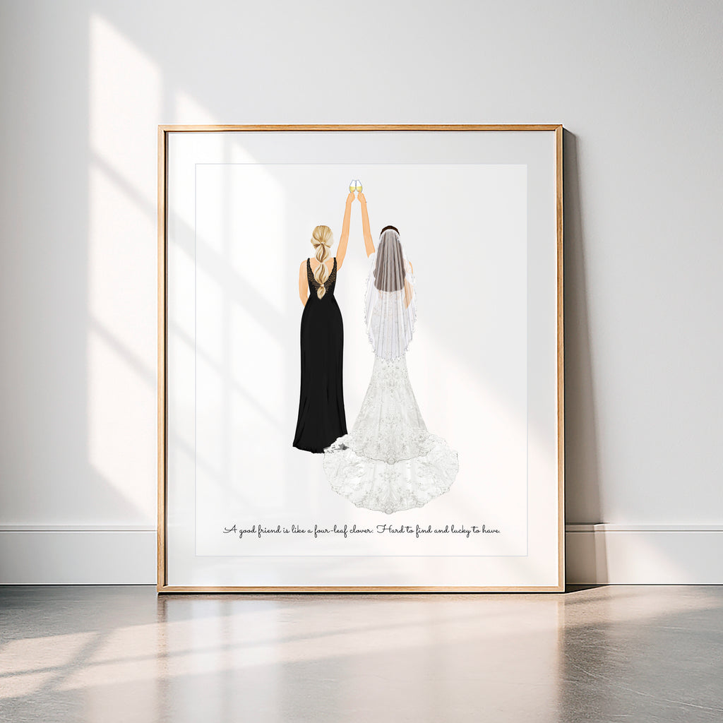 Personalized Bride and Maid of Honor Art PRINT | Bridesmaid Custom Wedding Art