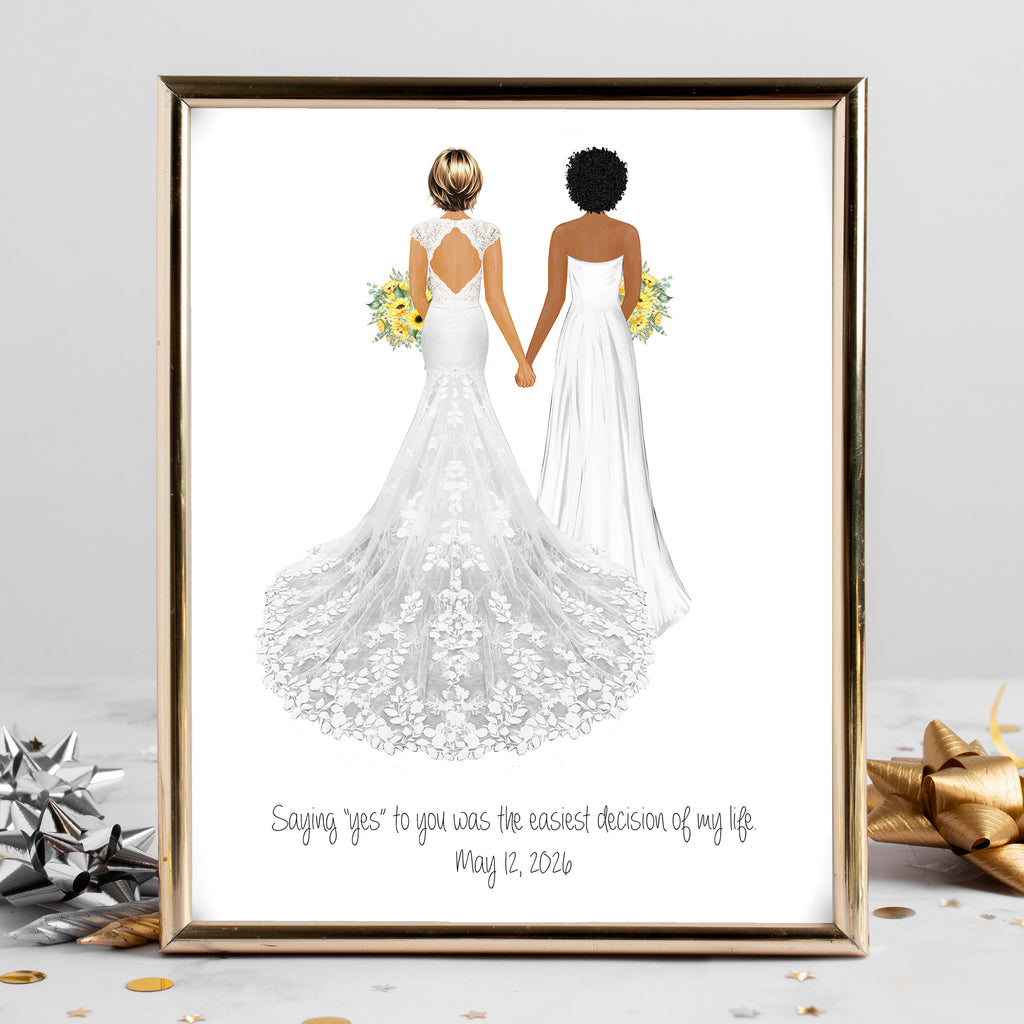 Personalized Queer Wedding Portrait | Custom Couple Art Print