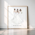 Personalized 3 Generations Wedding Portrait Art PRINT | Bride, Mother, Grandma, Custom Print
