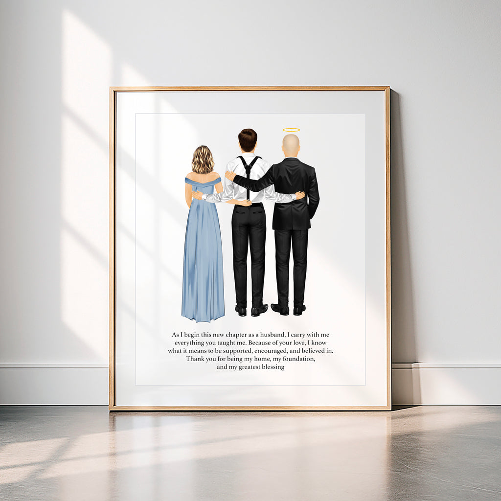Personalized Groom & Grandparent Portrait | Custom Wedding Art Print