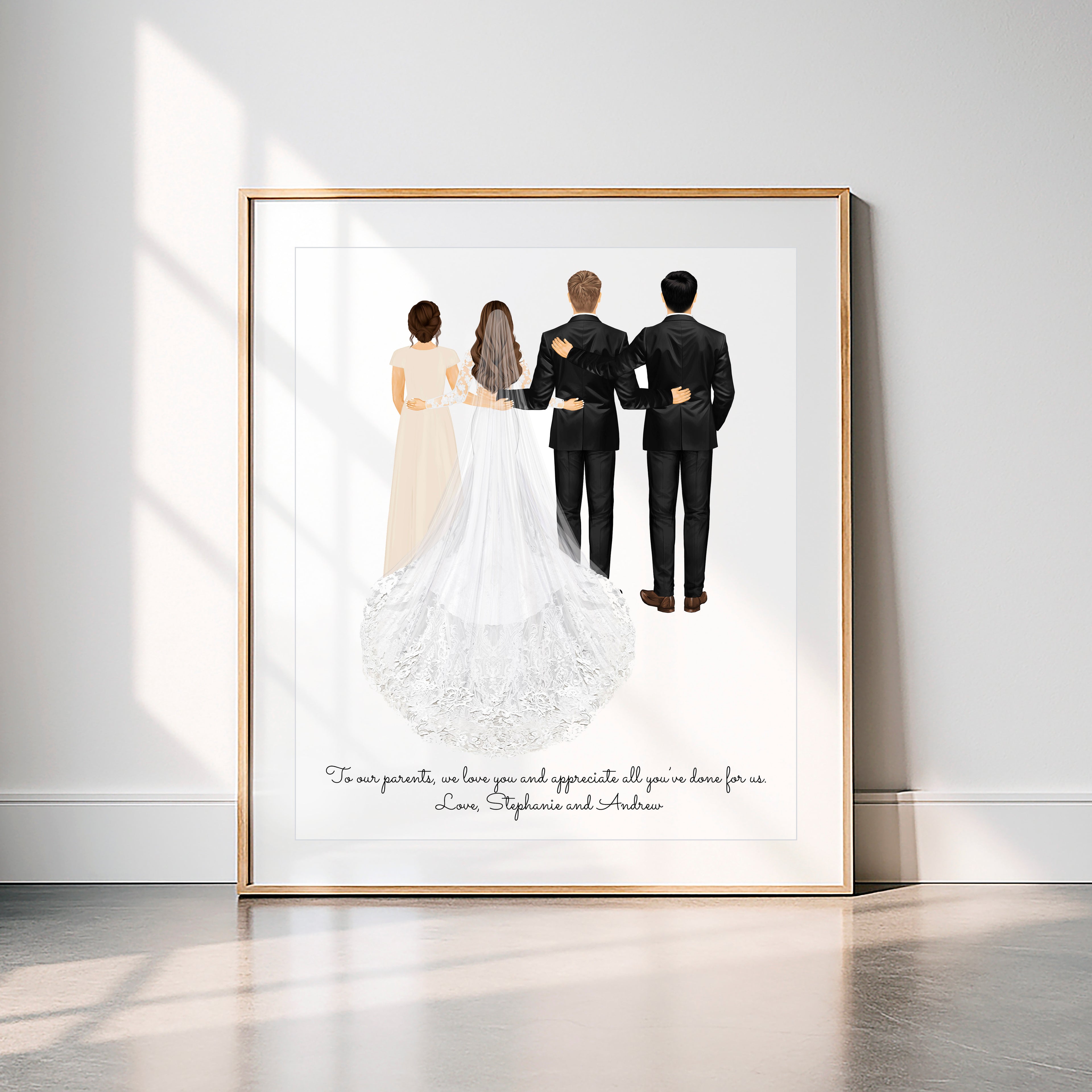 Personalized Groom Bride Mom Dad Portrait Art PRINT | Wedding Couple Family Custom Wedding Art