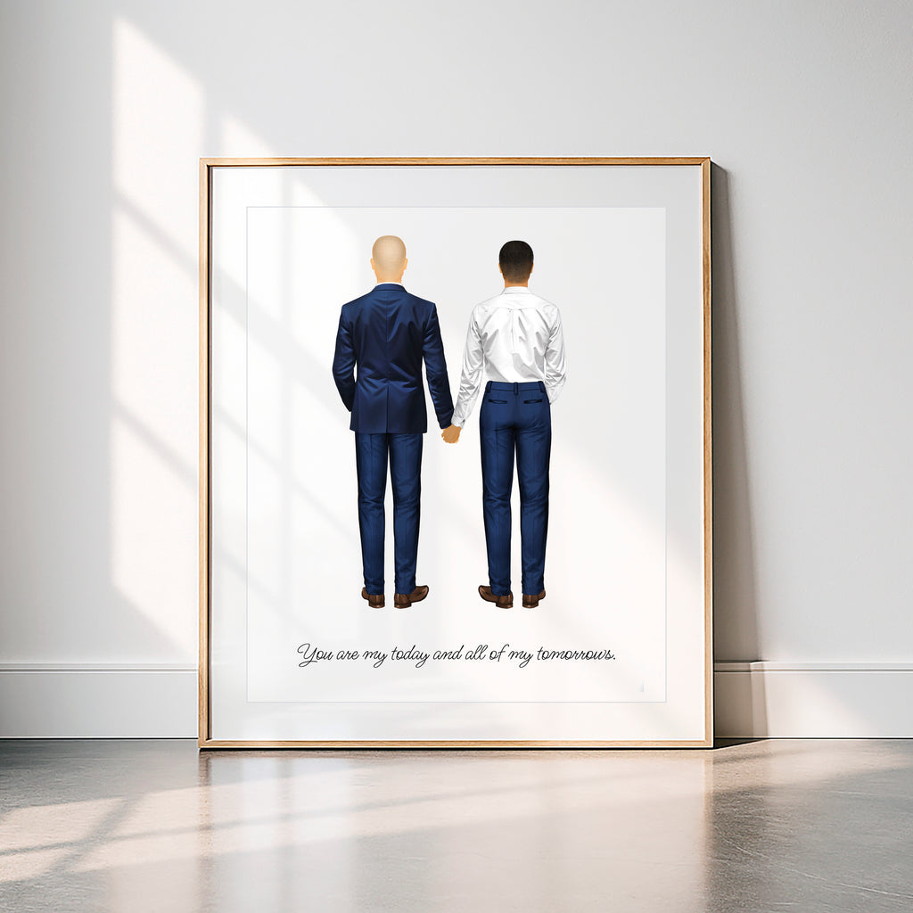 Personalized Gay Wedding Portrait | Custom Couple Illustration Art PRINT