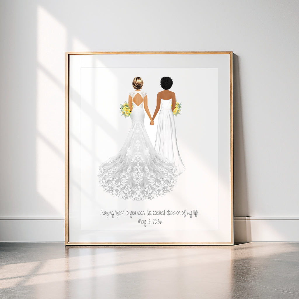 Personalized Queer Wedding Portrait | Custom Couple Art Print