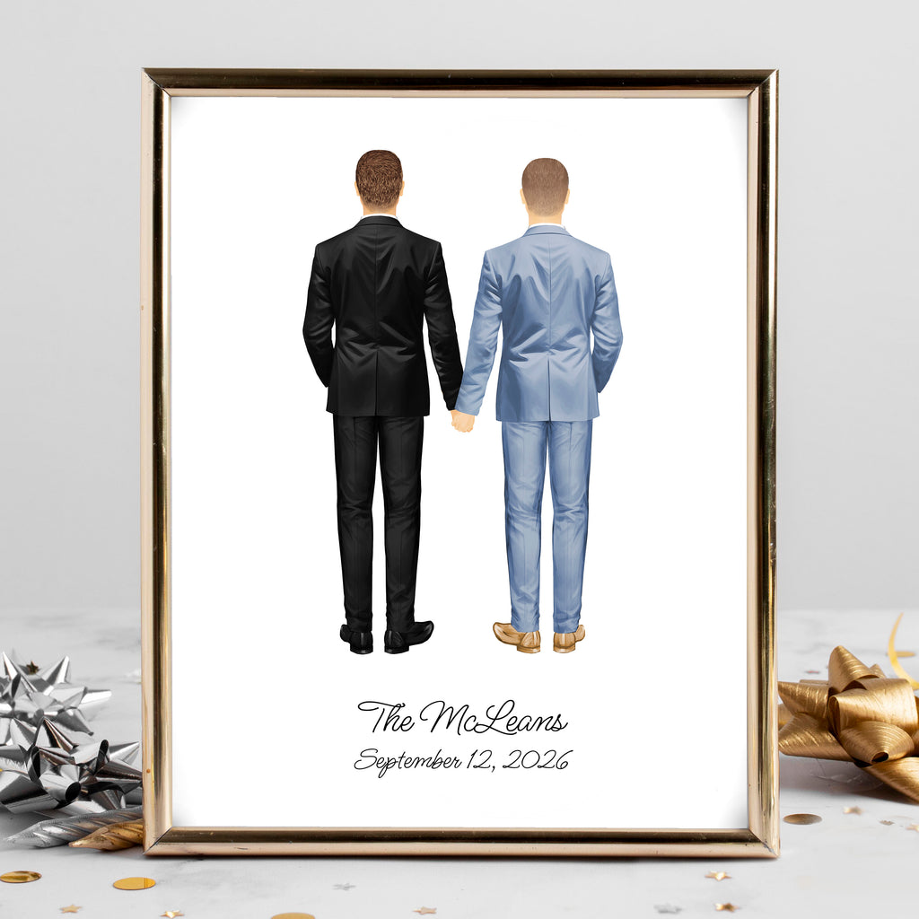 Personalized Gay Wedding Portrait | Custom Couple Illustration Art PRINT