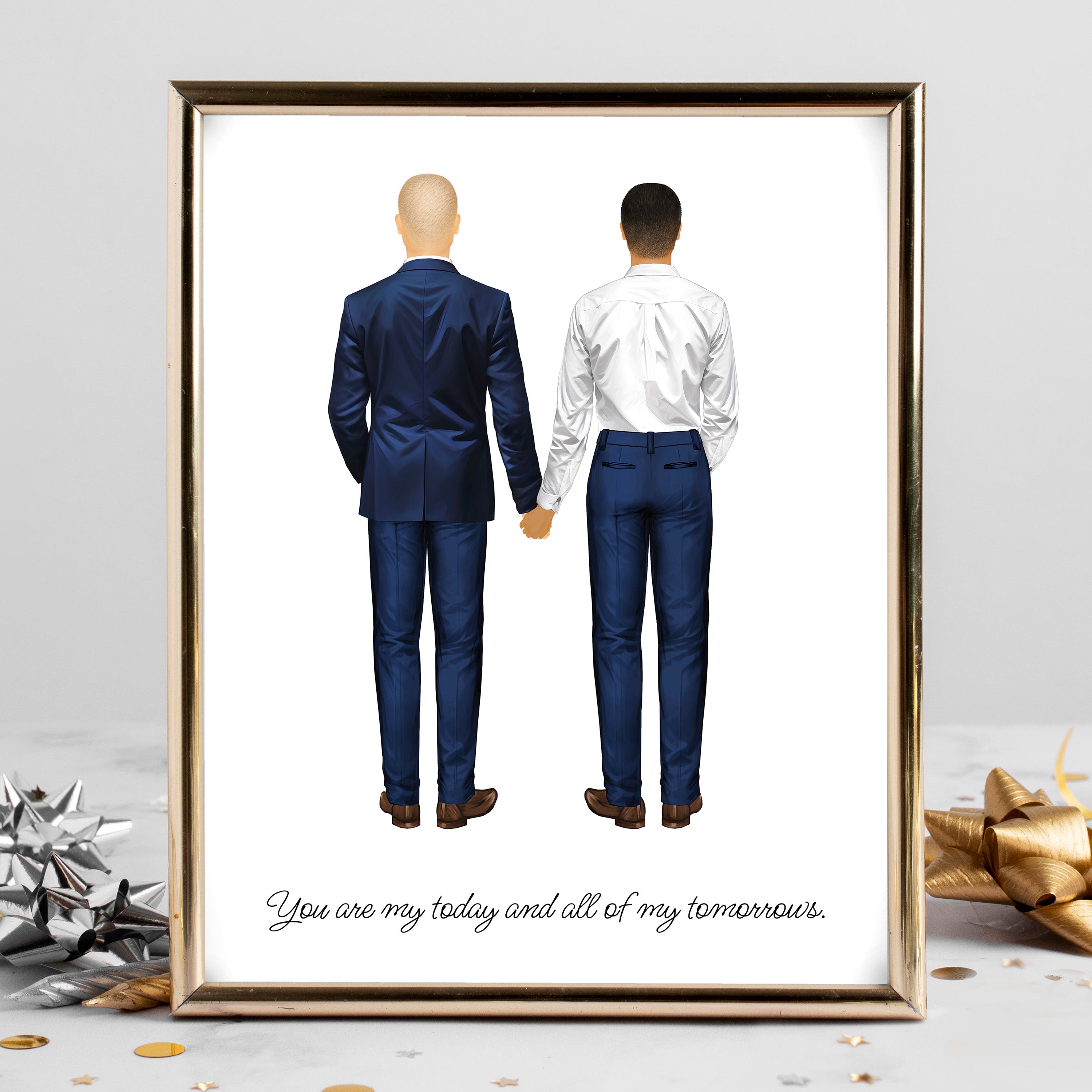 Personalized Gay Wedding Portrait | Custom Couple Illustration Art PRINT