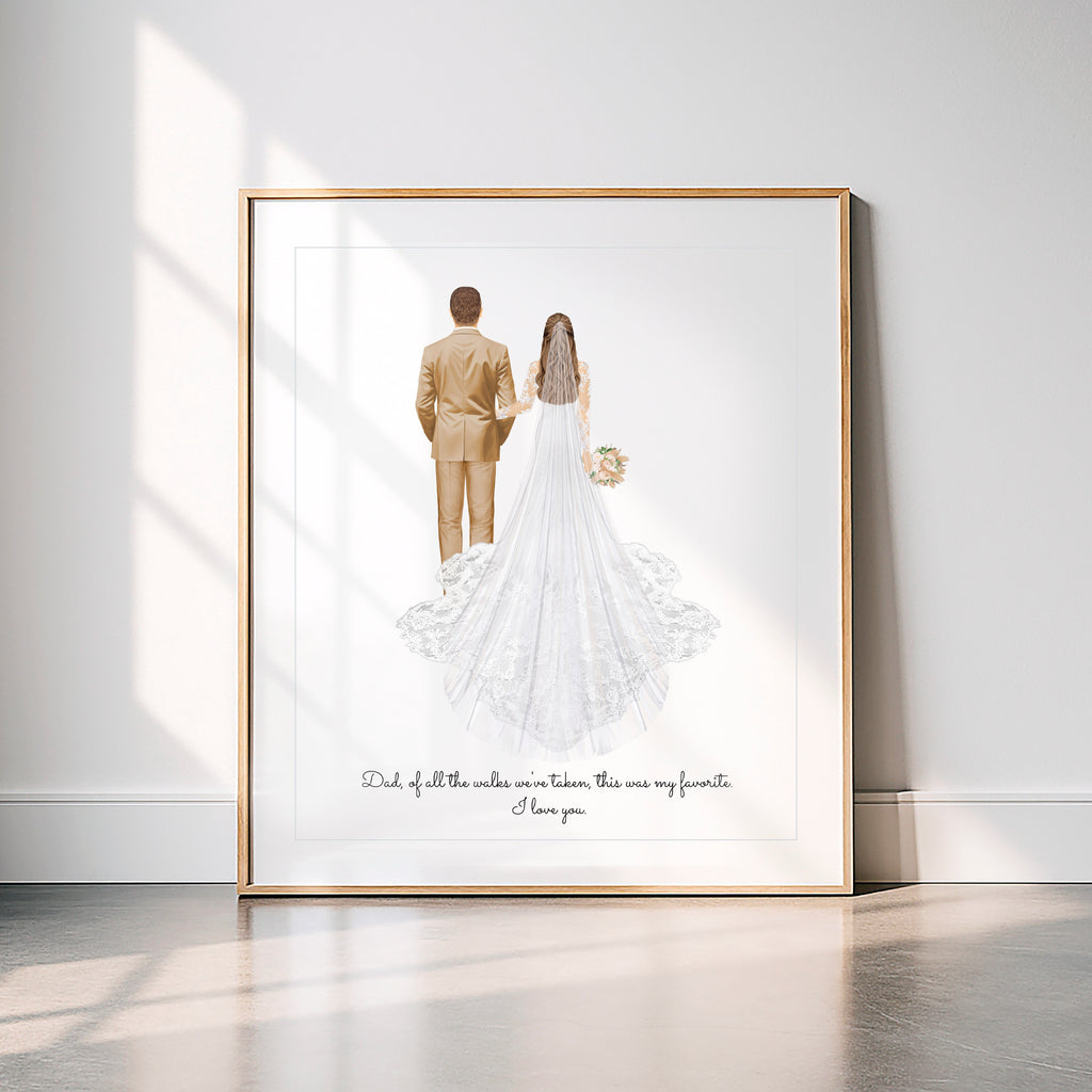Personalized Bride and Dad Portrait Art PRINT | Father of the Bride Custom Wedding Art