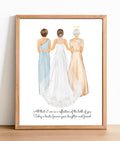 Personalized Bride Mom Grandmother Portrait Art PRINT | 3 Generations Custom Print