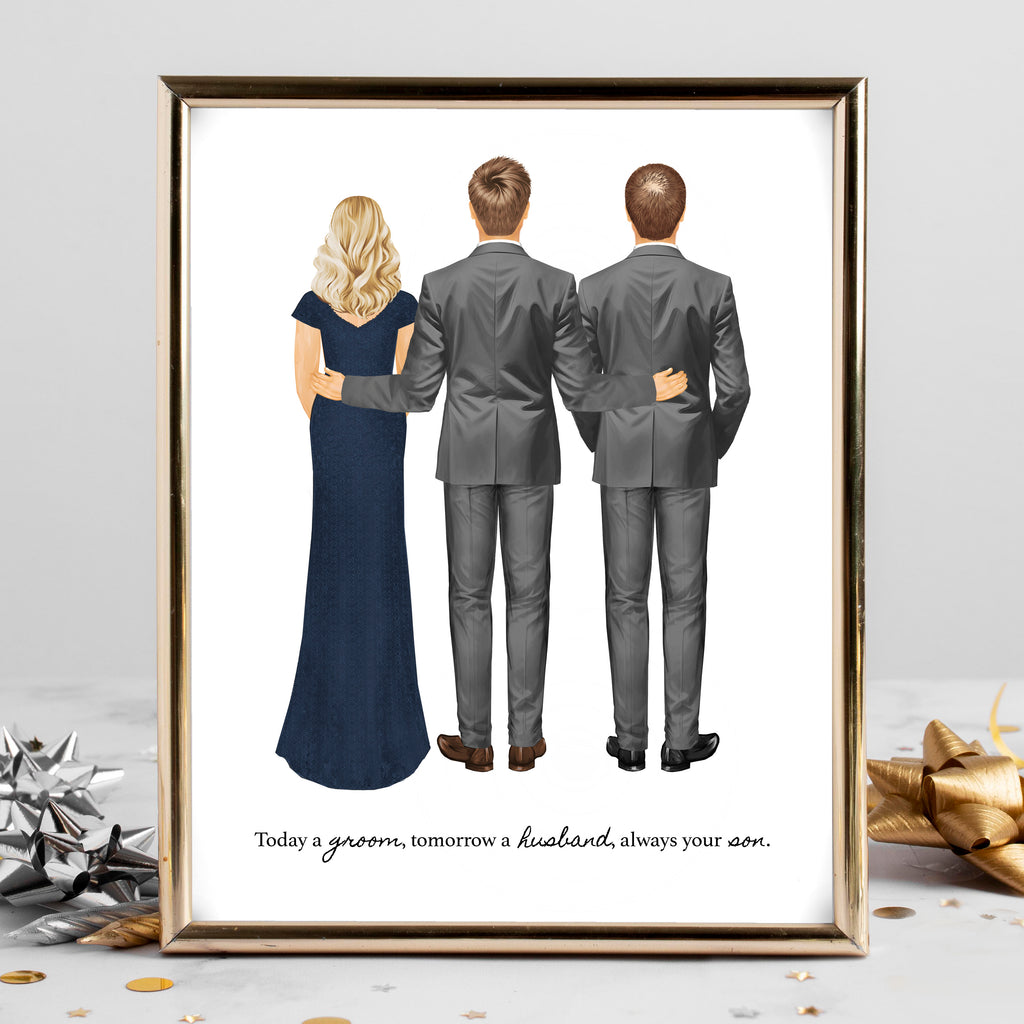 Personalized Groom & Parents Portrait Print | Custom Wedding Gift
