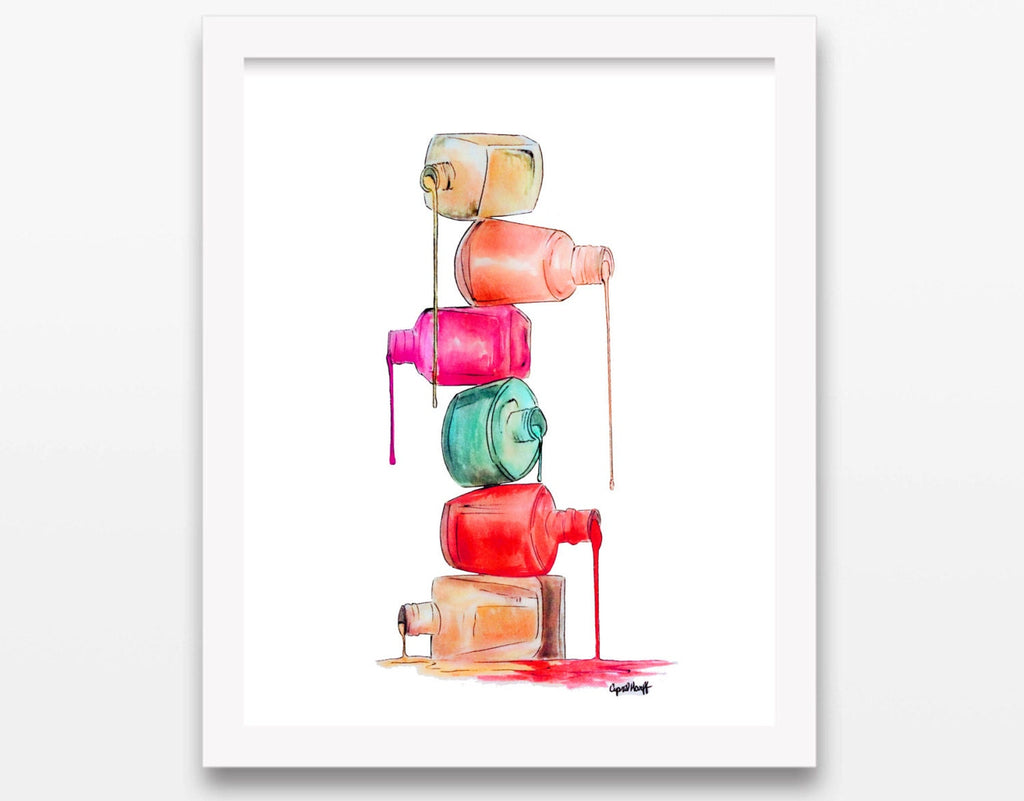 Nail Polish Art Print | Colorful Makeup Watercolor Painting