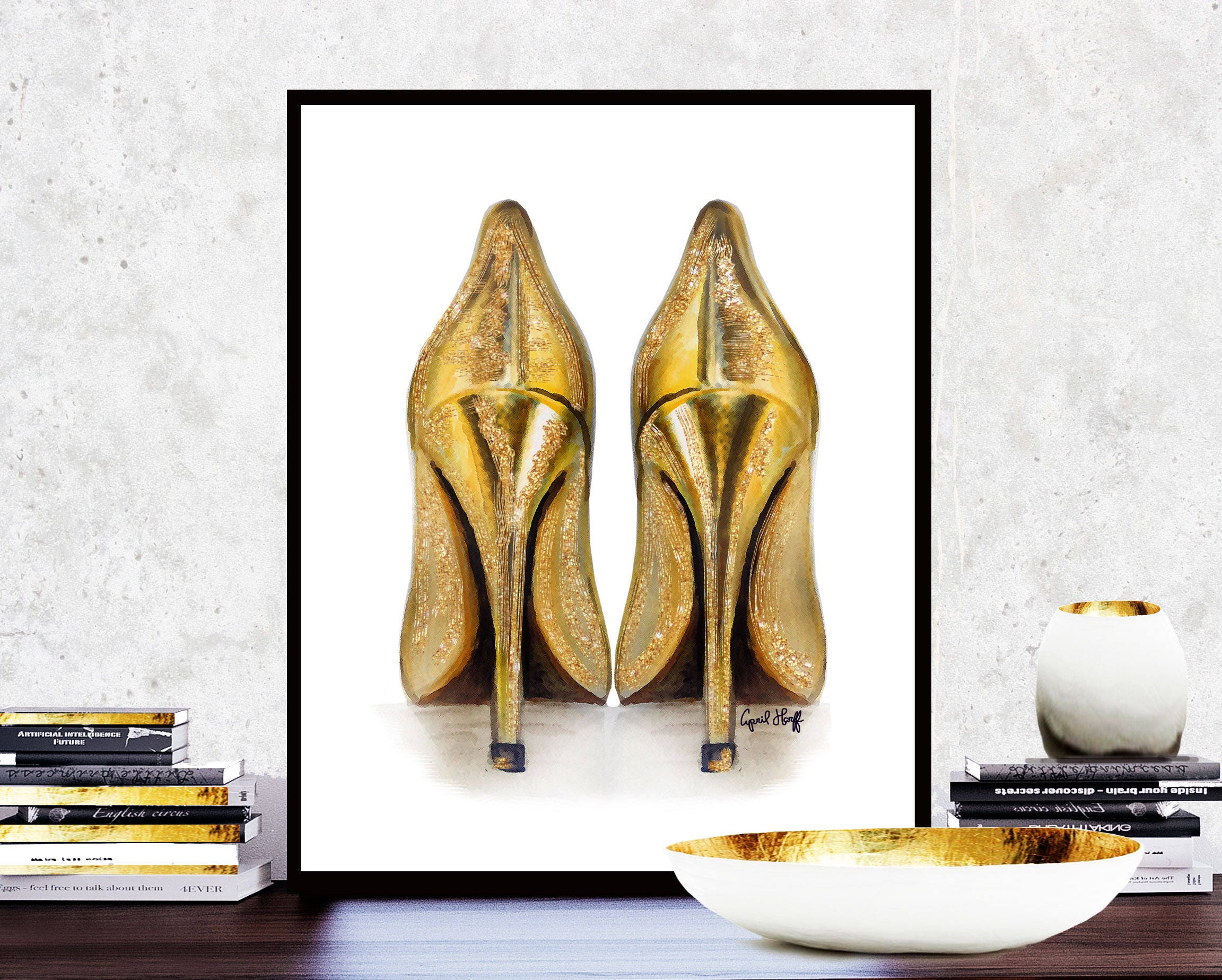 Gold Heels Fashion Illustration Print | Glitter Stilettos (Digital Download)