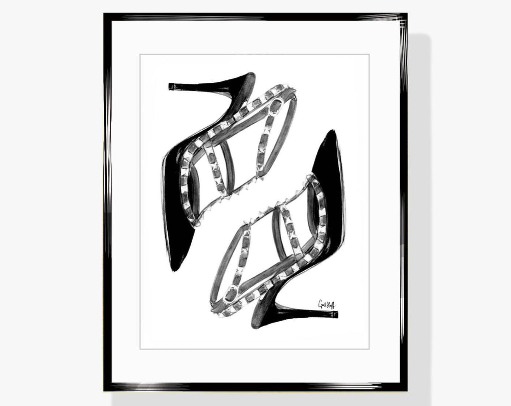 Stilettos Fashion Illustration Print | Black and White Heels Vanity Art