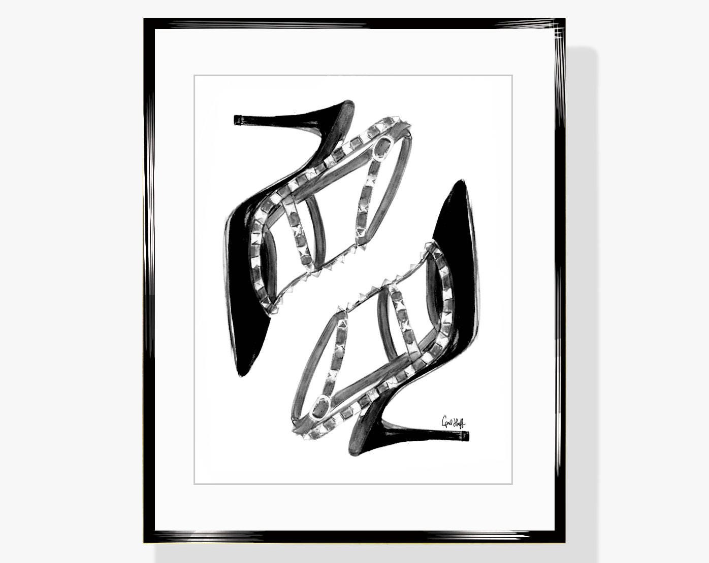 Stilettos Fashion Illustration Print | Black and White Heels Vanity Art