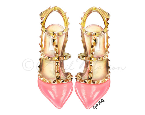 Fashion Illustration Art Print, Designer Shoe Watercolor Painting, Pink Heels Wall Decor