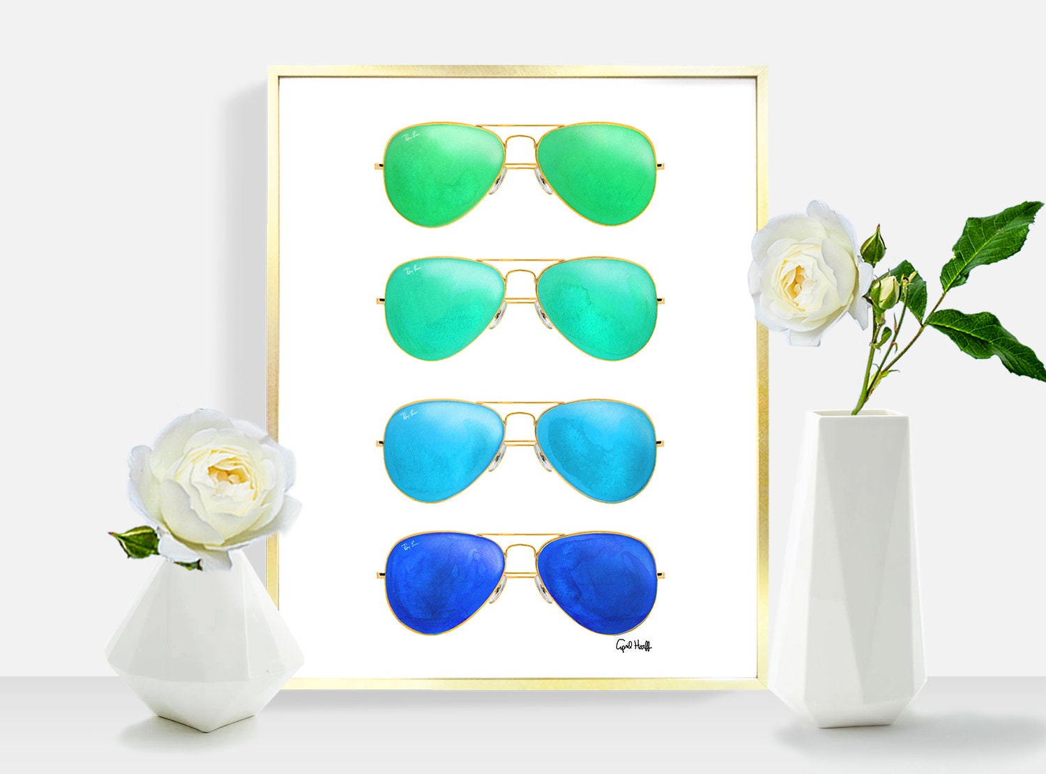 Colorful Aviator Sunglasses Watercolor Print | Fashion Illustration Wall Art