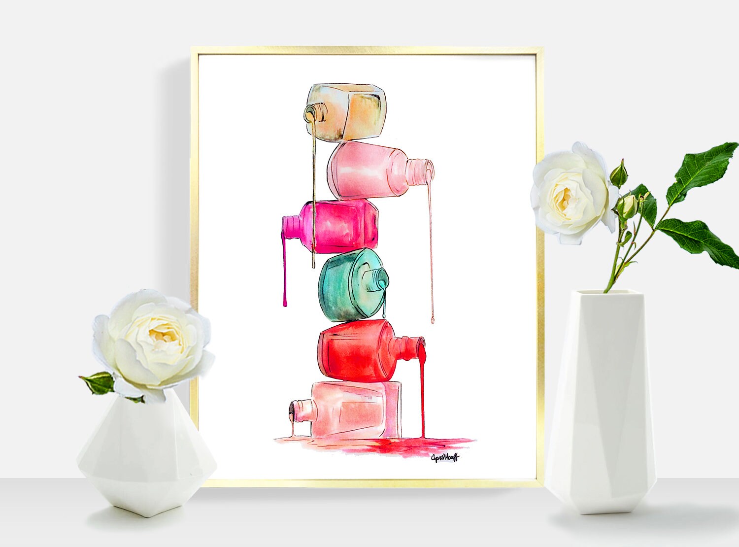 Nail Polish Art Print | Colorful Makeup Watercolor Painting