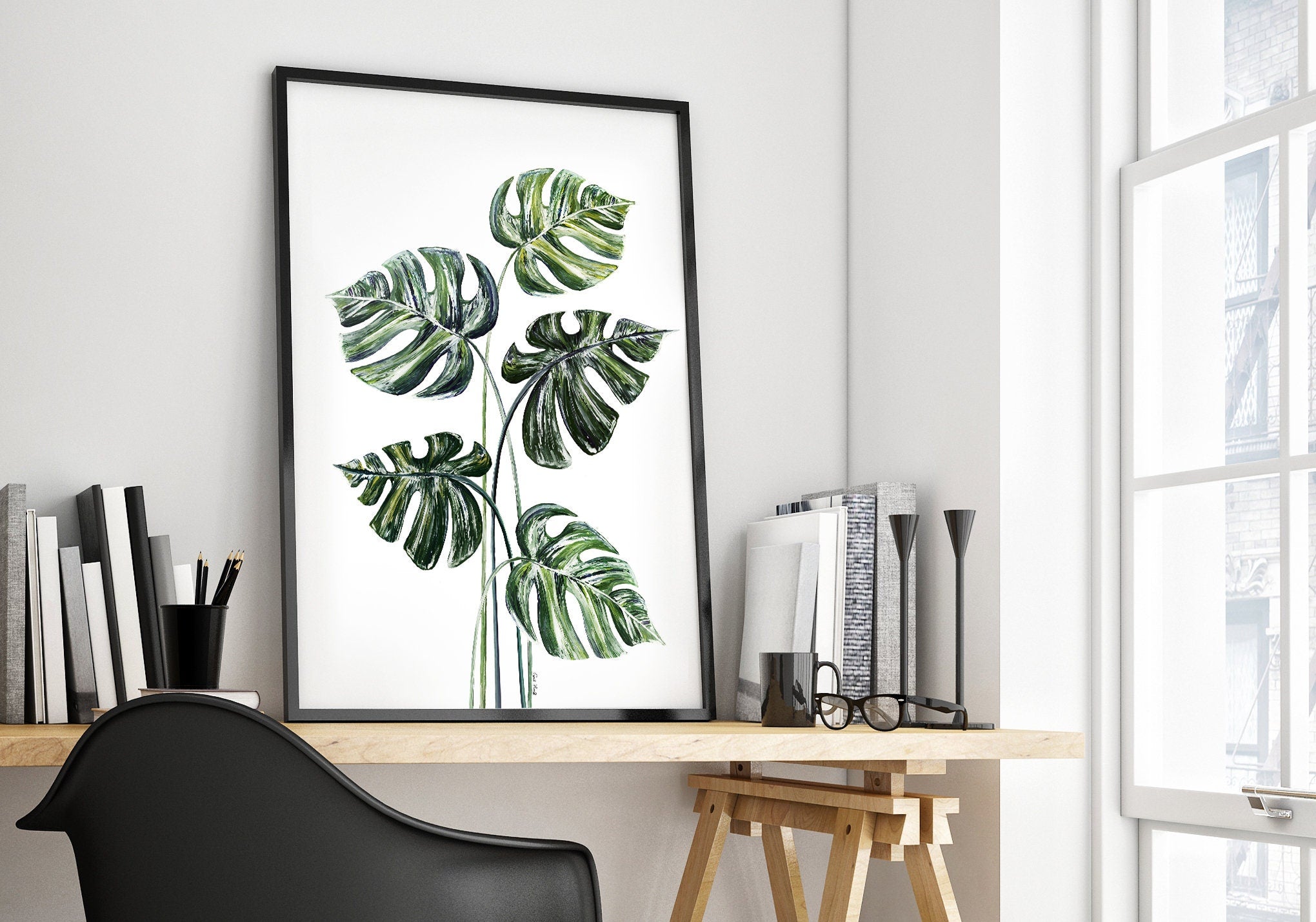 Monstera Leaf Print | Signed Fashion Illustration, Tropical Wall Art