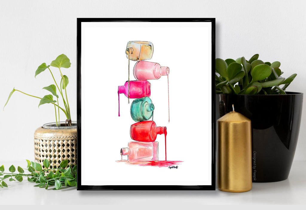 Nail Polish Art Print | Colorful Makeup Watercolor Painting