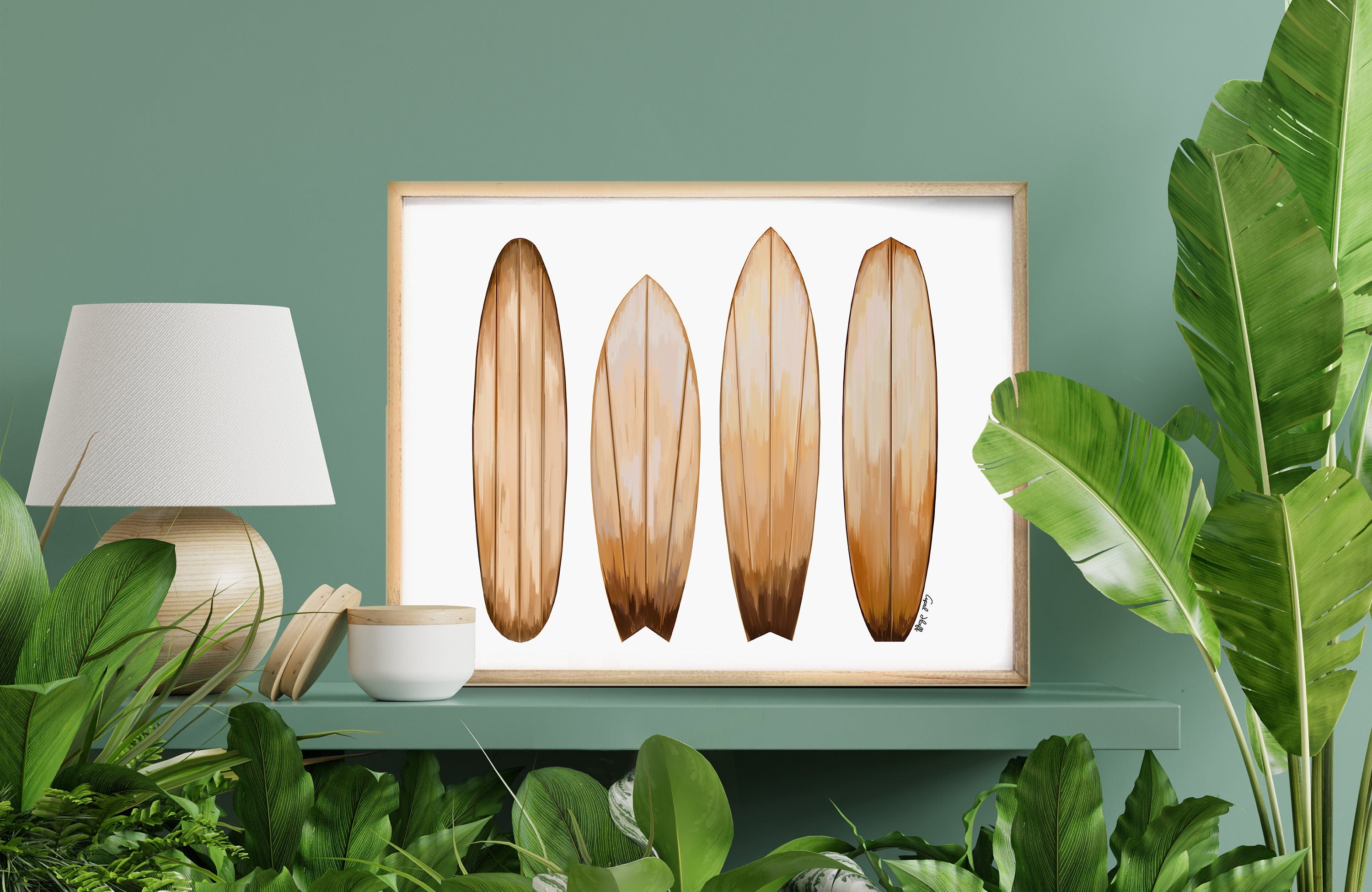 Surfboard Art Print | Boho Summer Illustration