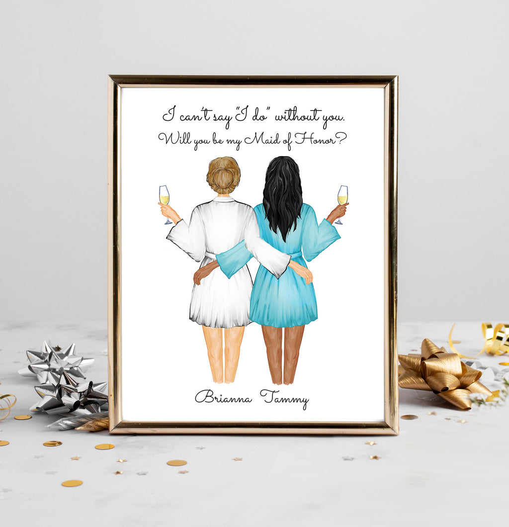 Custom Bride & Bridesmaid Portrait Print | Personalized Wedding Gift