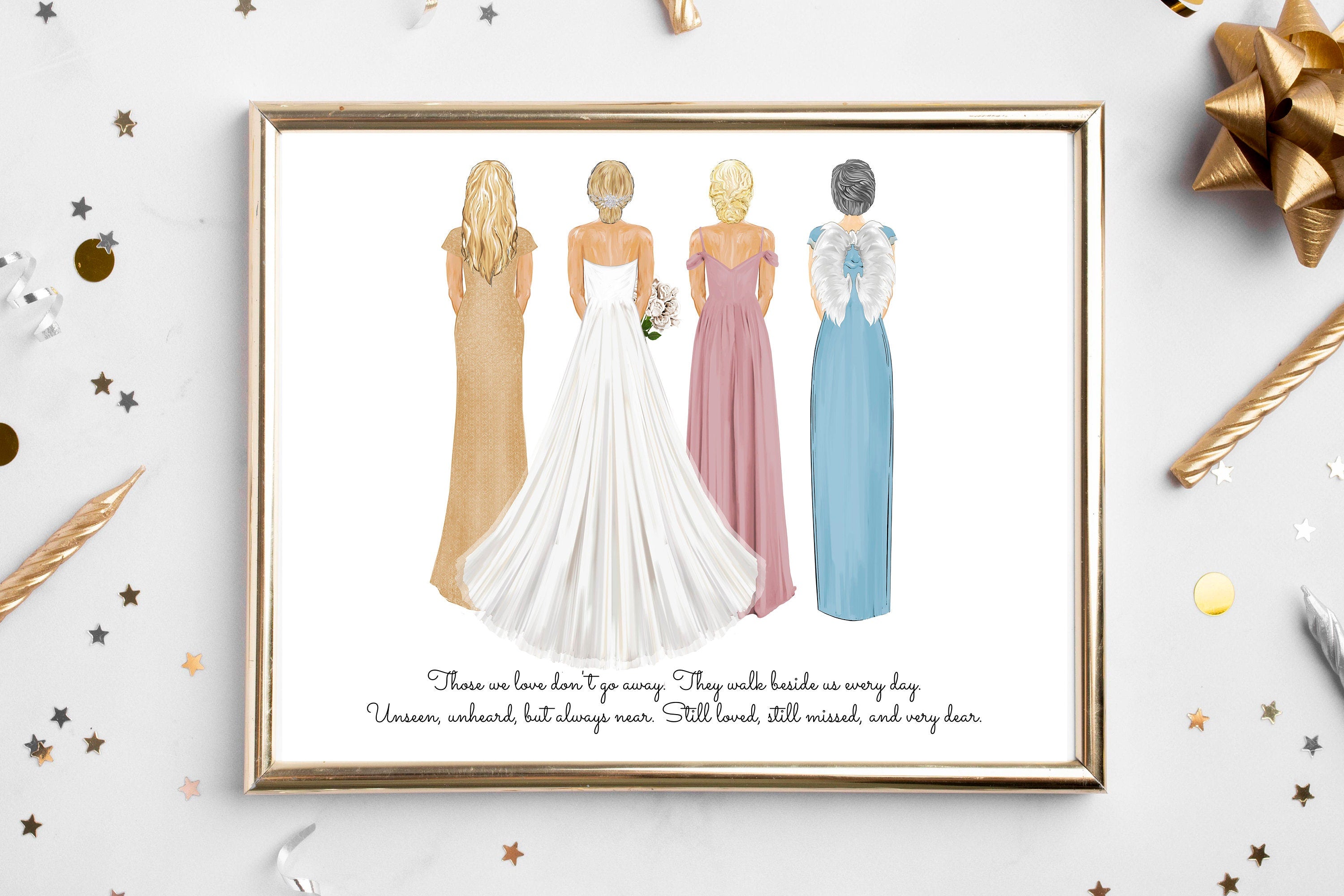 Personalized Bride & Family Portrait Print | Custom Wedding Gift