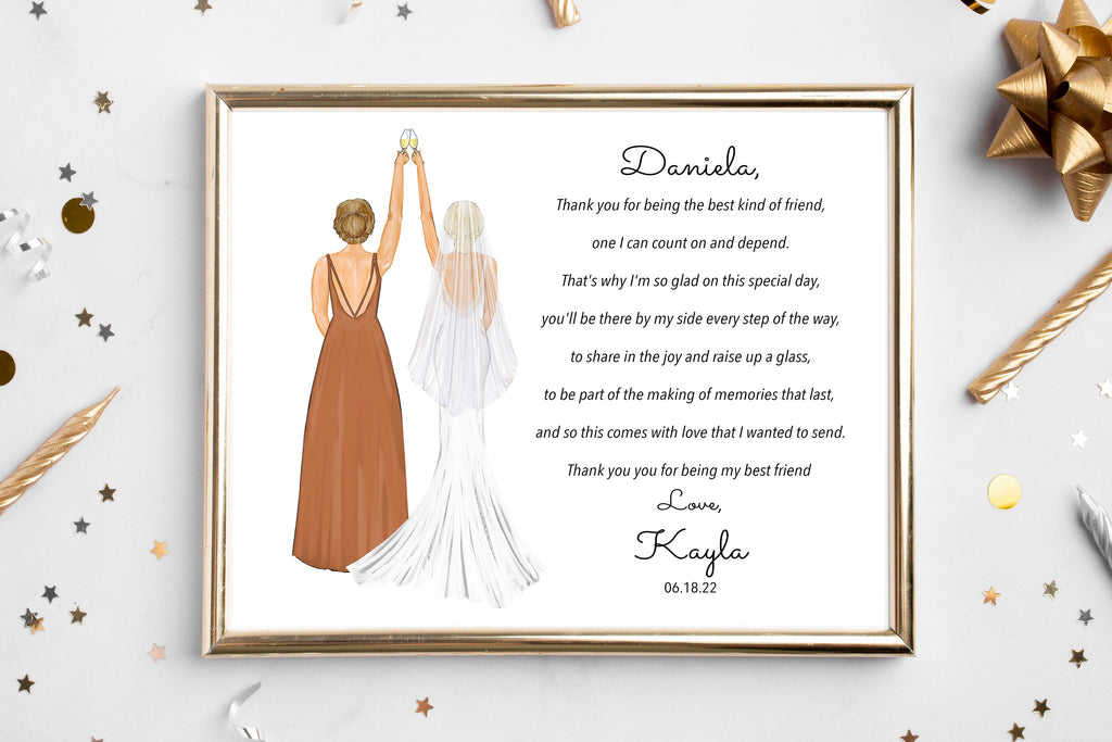 Custom Bride & Maid of Honor Portrait | Personalized Wedding Gift