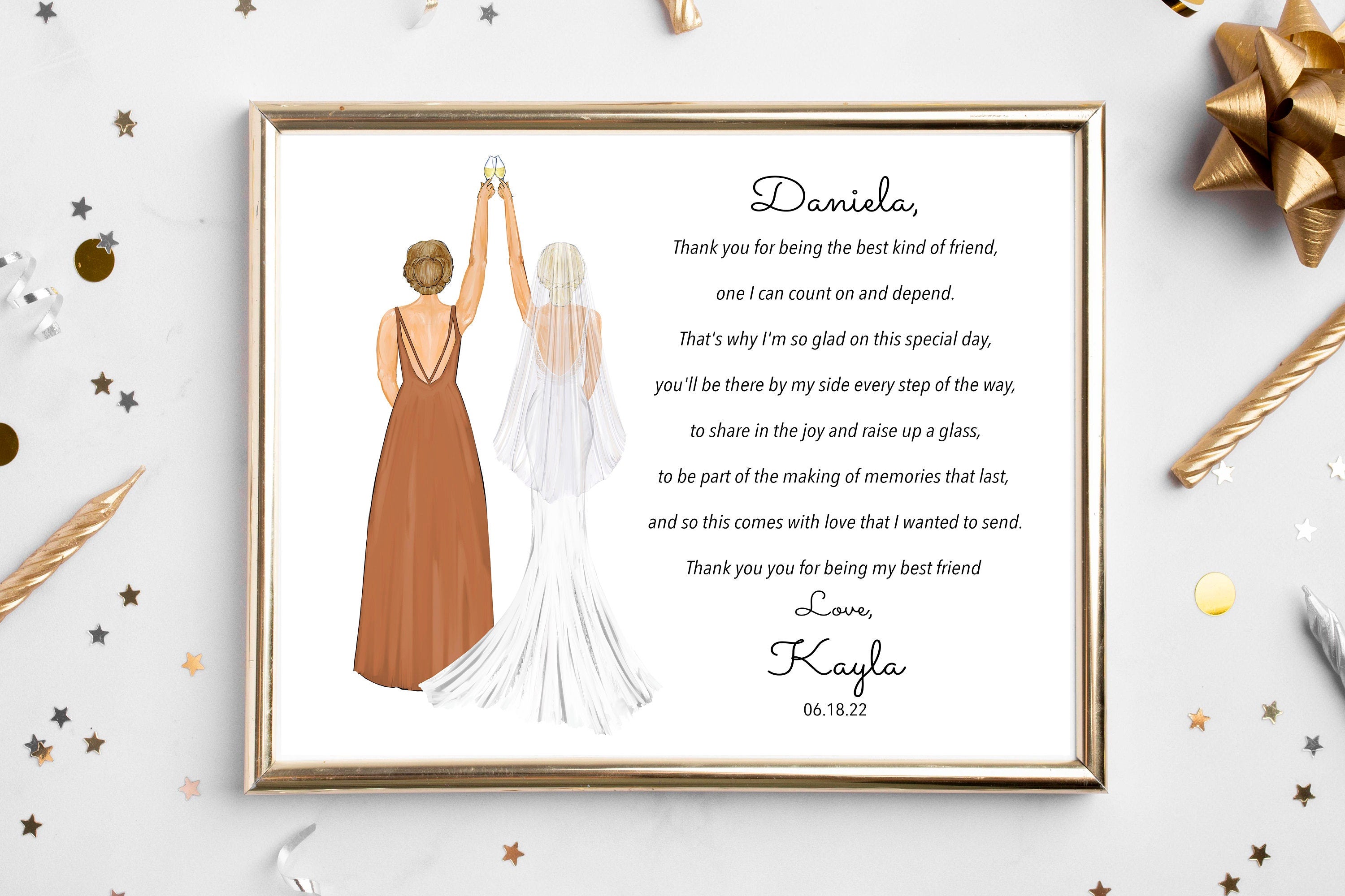 Custom Bride & Maid of Honor Portrait | Personalized Wedding Gift