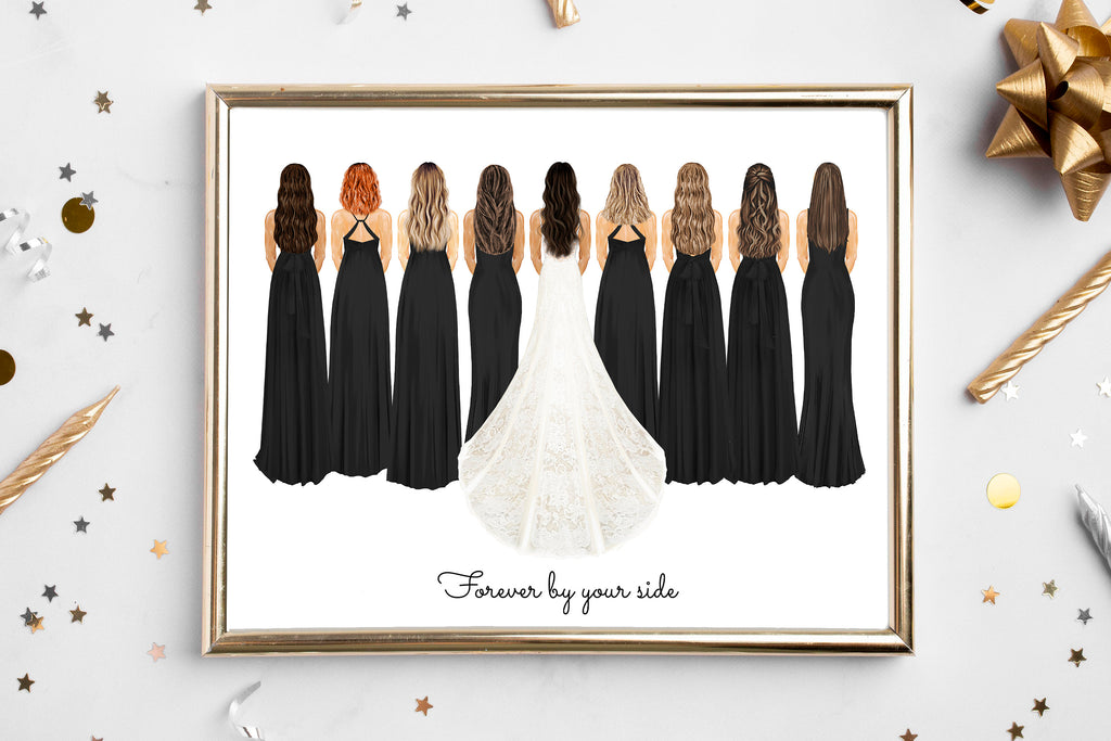 Custom Bride & Bridesmaids Print | Personalized Wedding Party Art