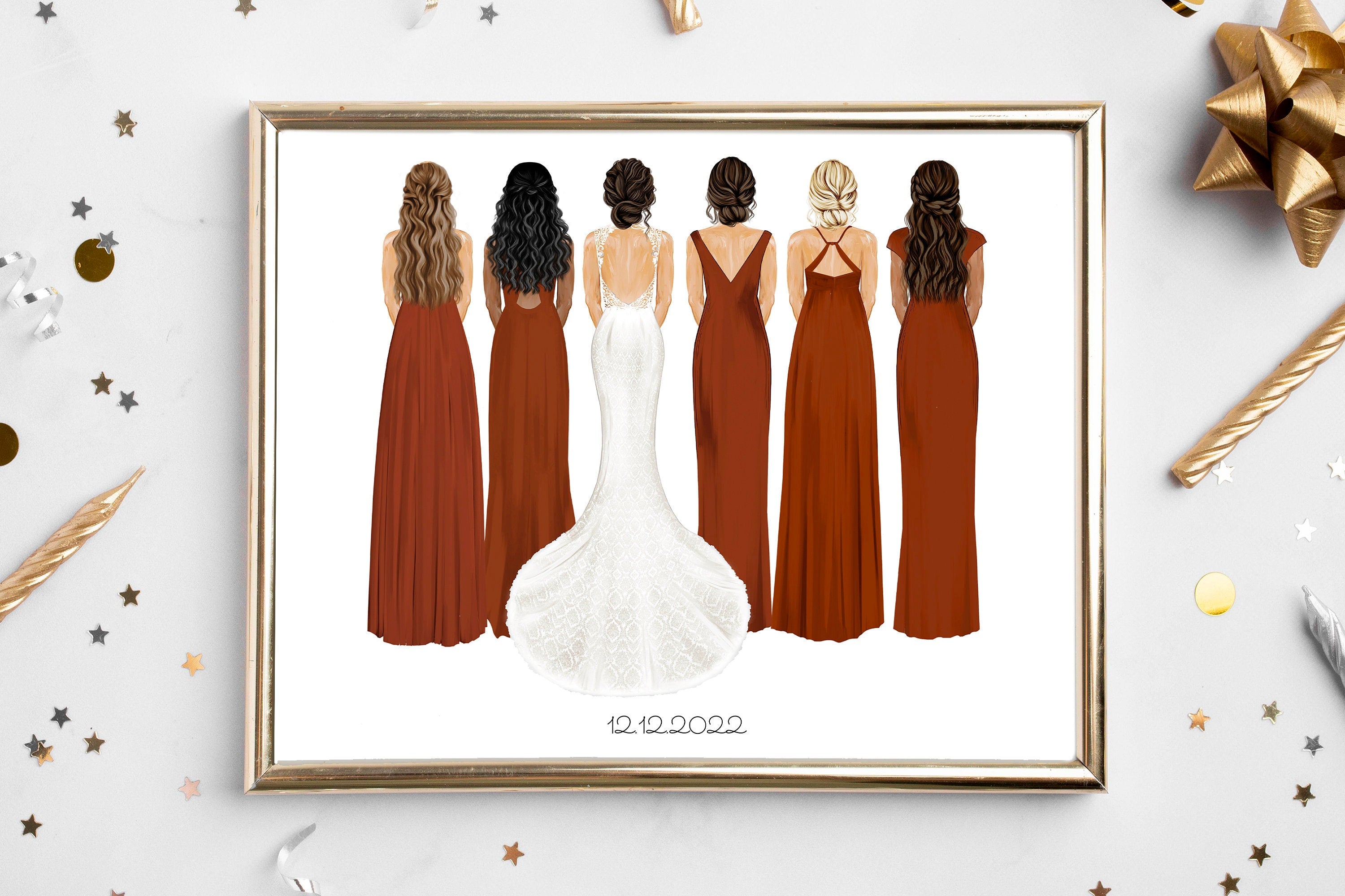 Custom Bride & Bridesmaids Print | Personalized Wedding Party Art