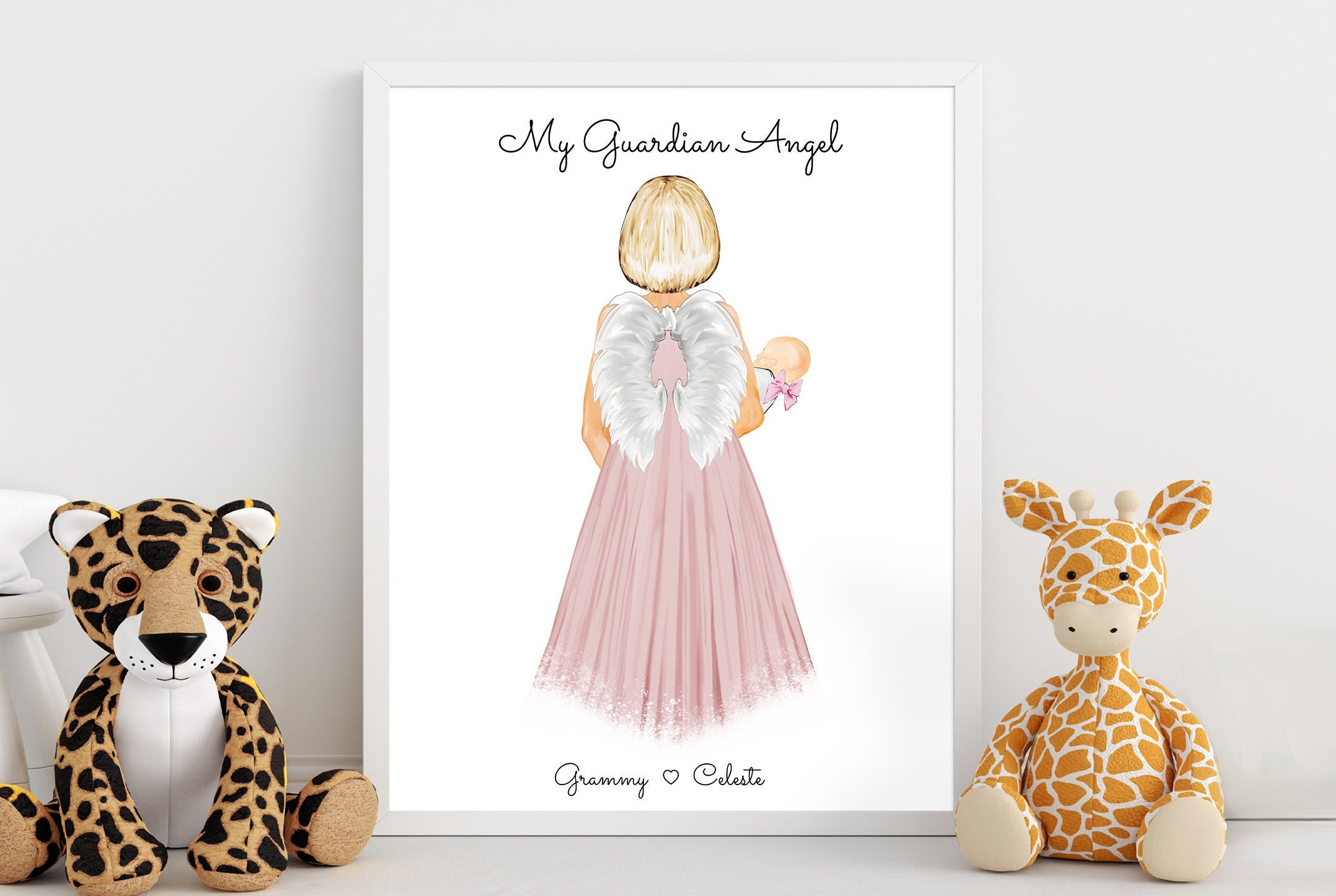 Personalized Grandma Baby Portrait Art | Newborn, Nursery Gift, Grandmother Granddaughter, Grandson, Angel Present, Grandma Grandchild Art