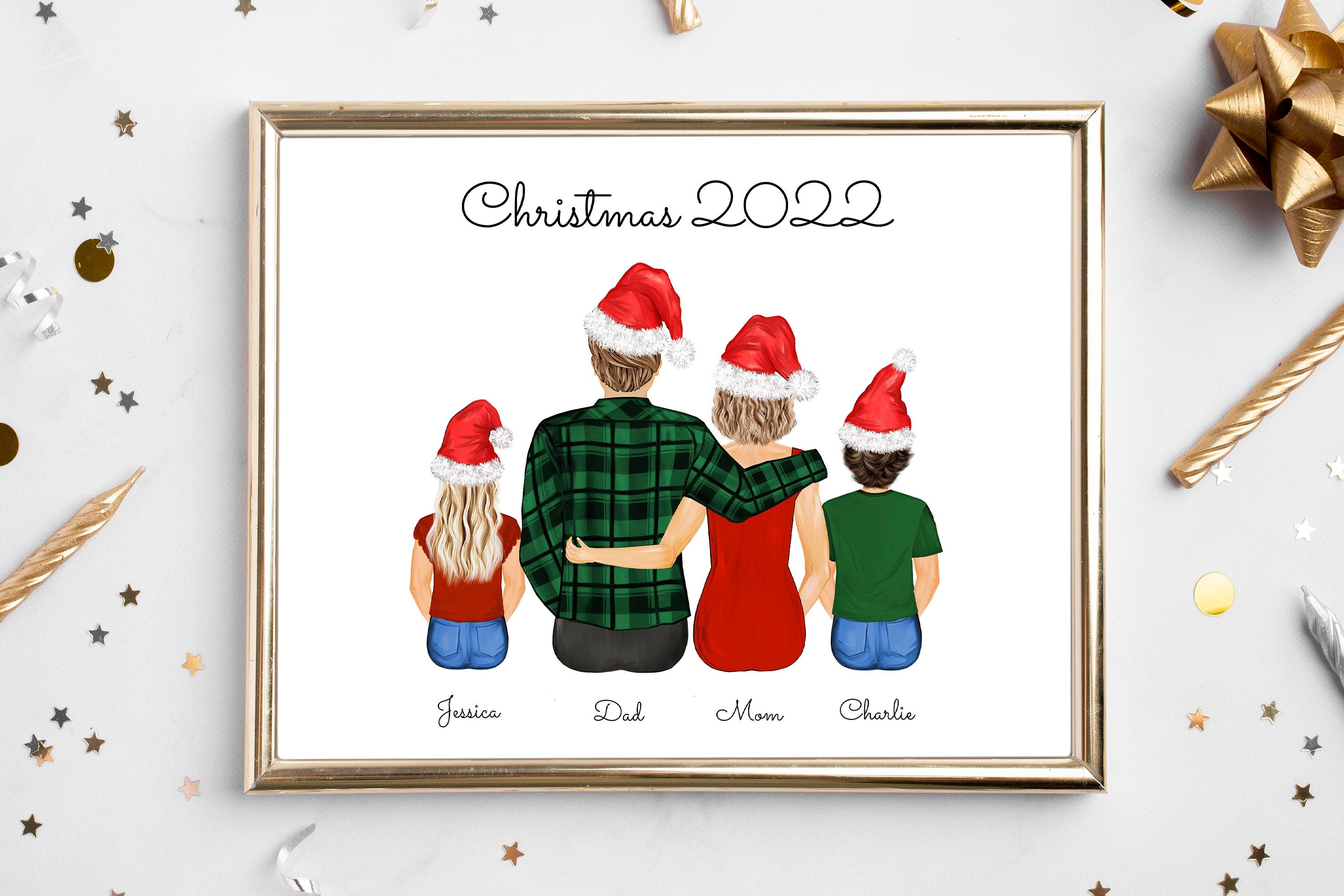 Personalized Christmas Family Portrait | Custom Holiday Wall Art