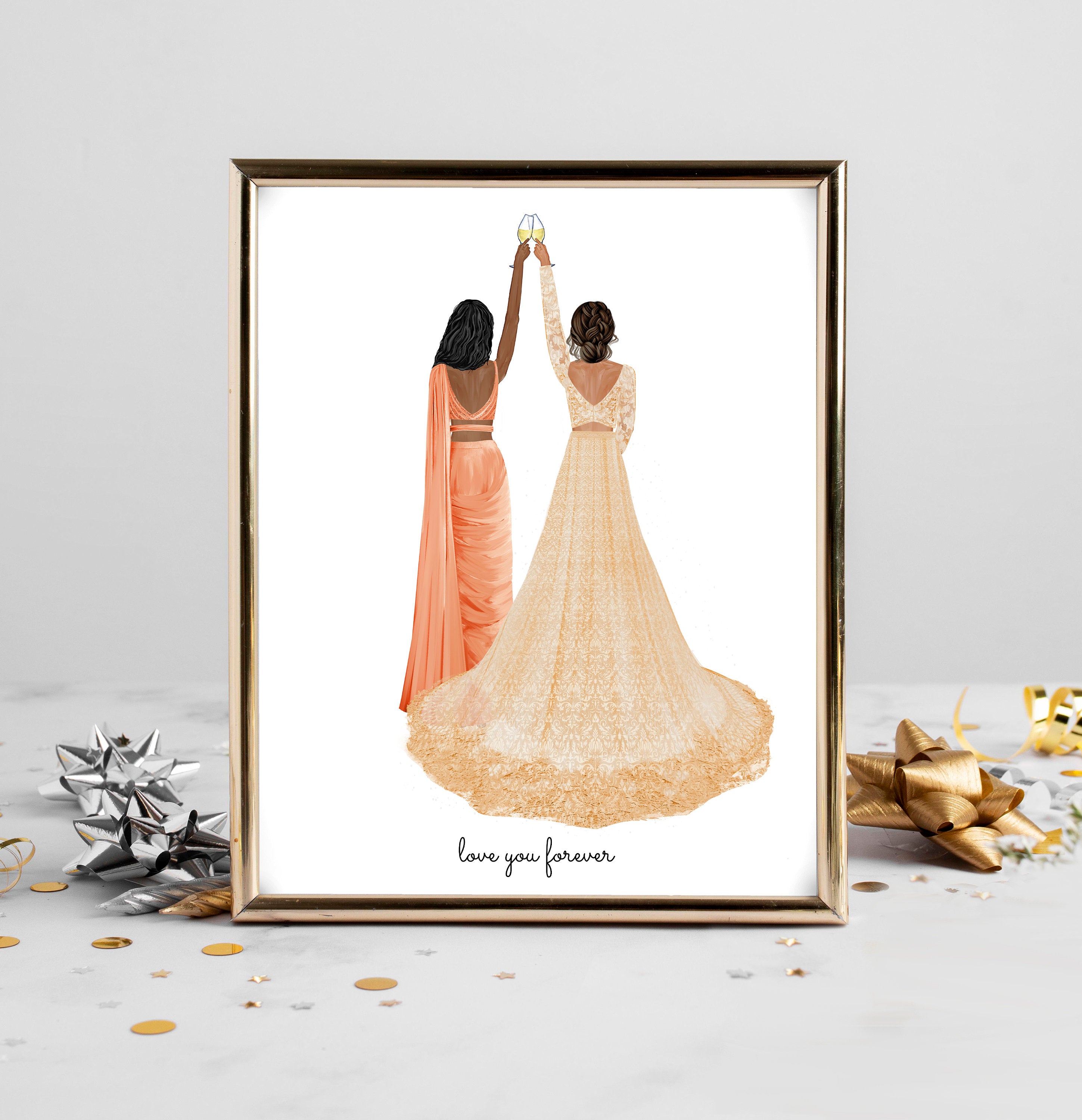 Personalized Indian Wedding Art Print | Bride & Bridesmaid Gift