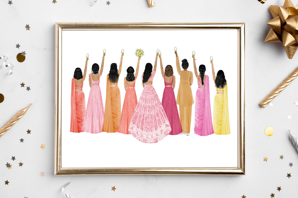 Personalized Indian Wedding Art Print | Bride & Bridesmaid Gift