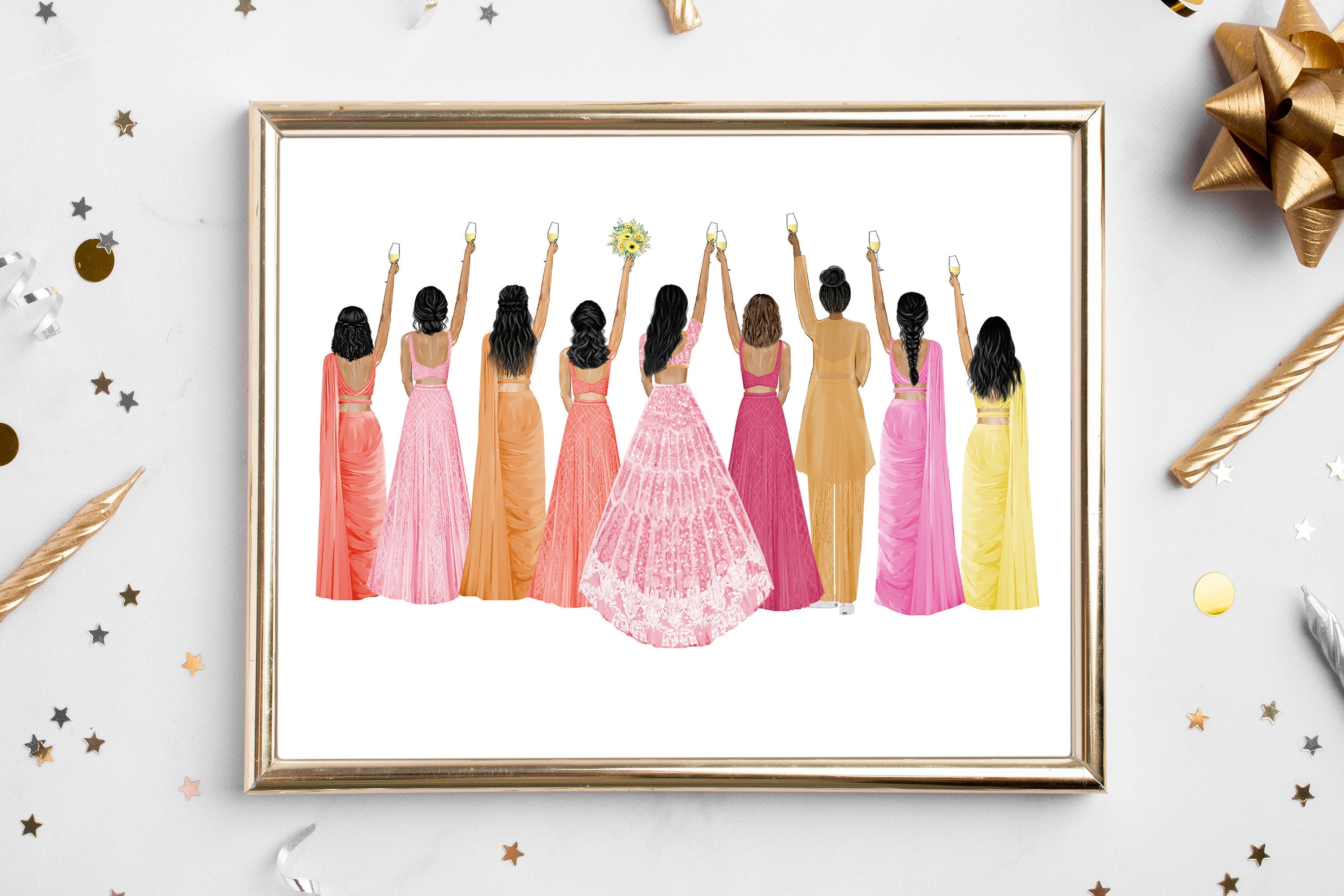 Personalized Indian Wedding Art Print | Bride & Bridesmaid Gift