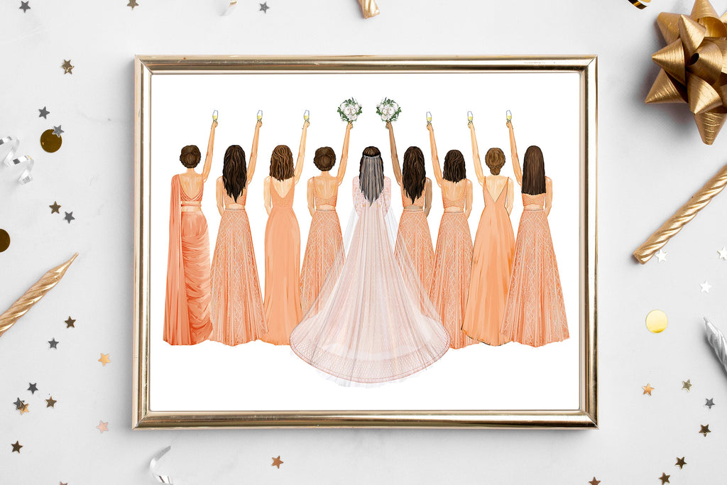 Personalized Indian Wedding Art Print | Bride & Bridesmaid Gift