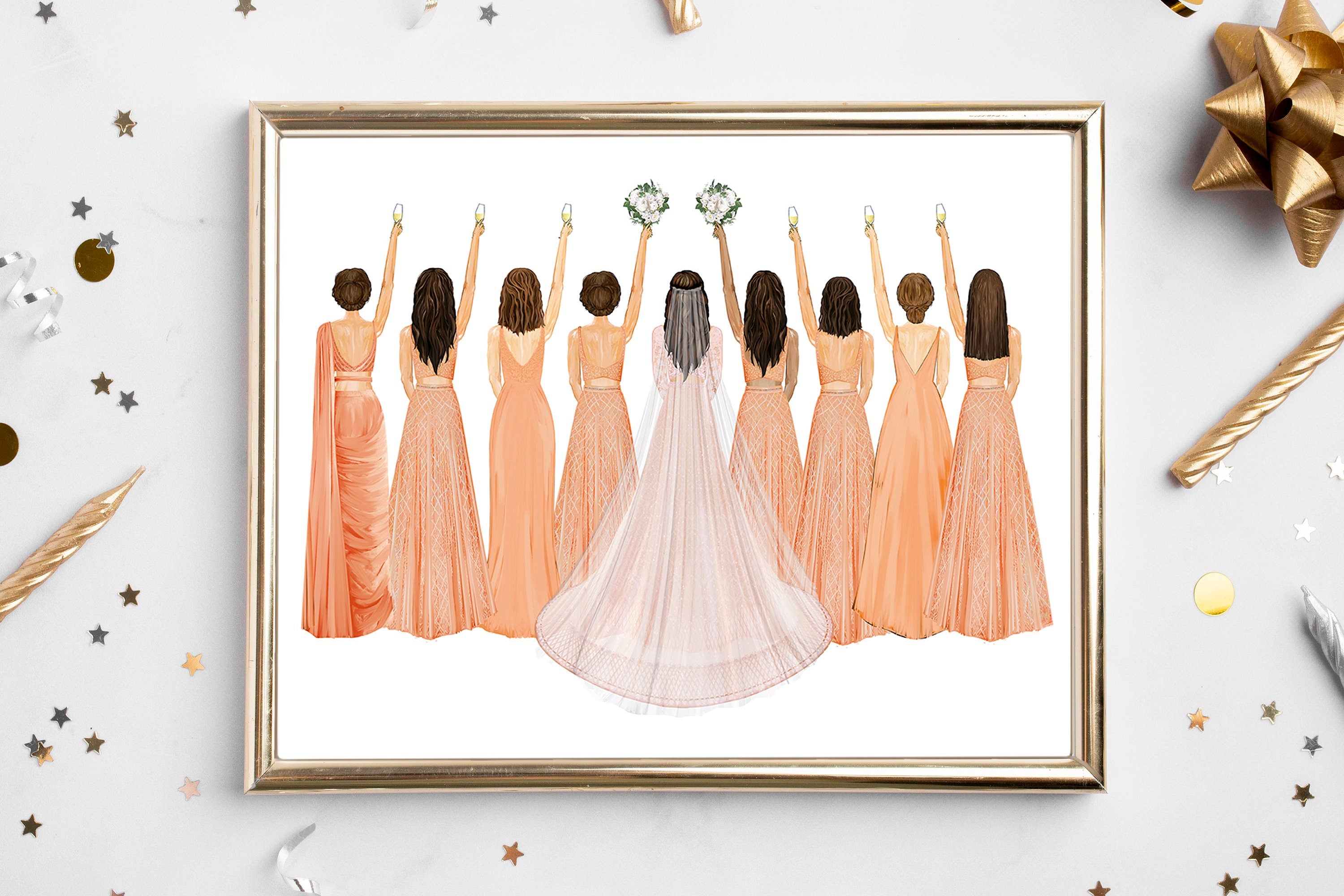 Personalized Indian Wedding Art Print | Custom Bridal Party Gift