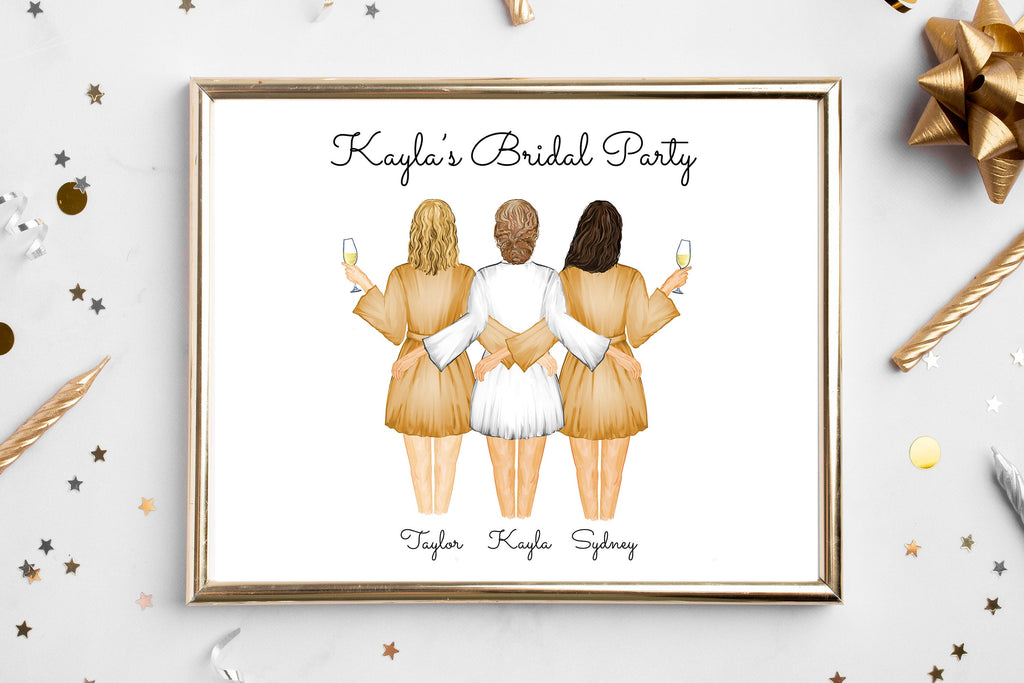Custom Bride & Bridesmaid Portrait Print | Personalized Wedding Gift