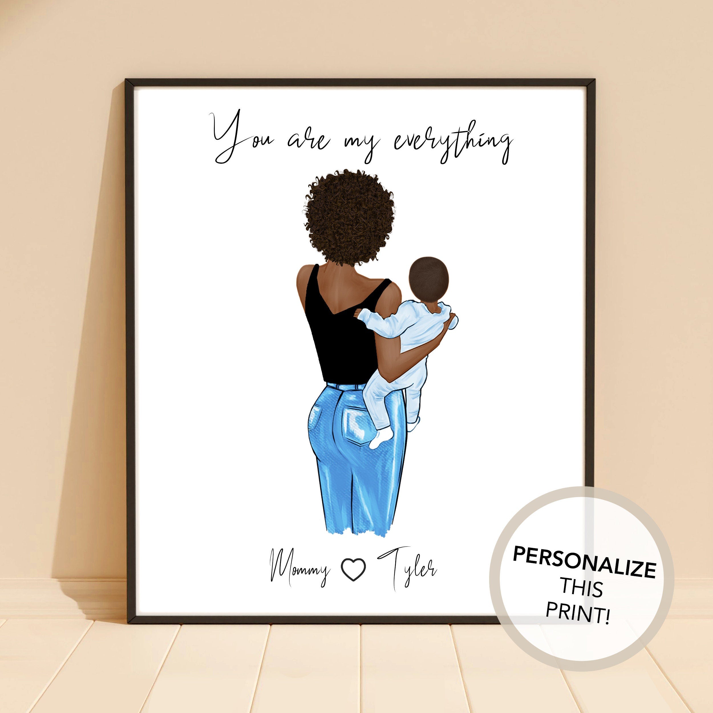 Personalized Mom Baby Portrait Art | Mother Newborn Nursery Gift