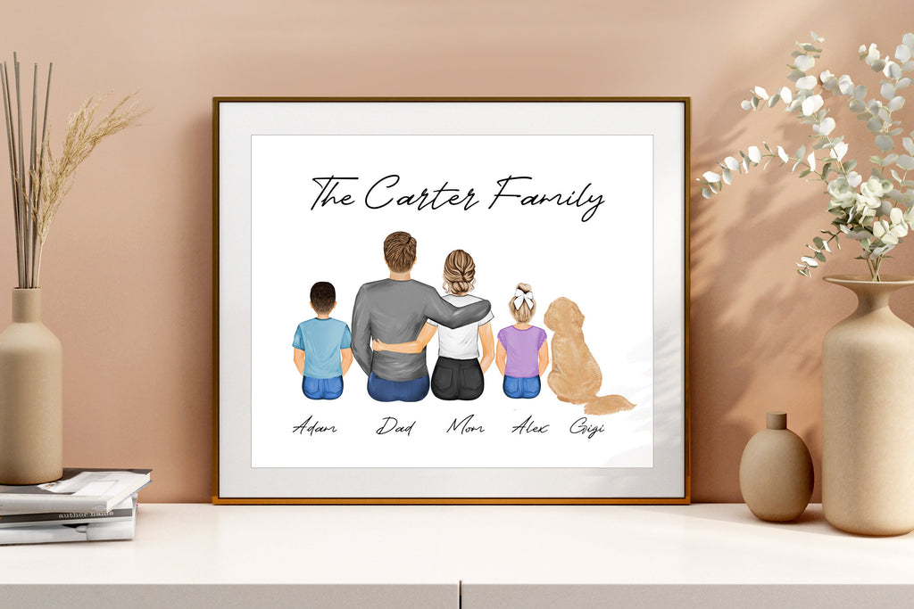 Personalized Family Portrait Art PRINT | Family Custom Print, Mom Dad Children Gift, Grandparents, Siblings, In Memory, Birthday Present