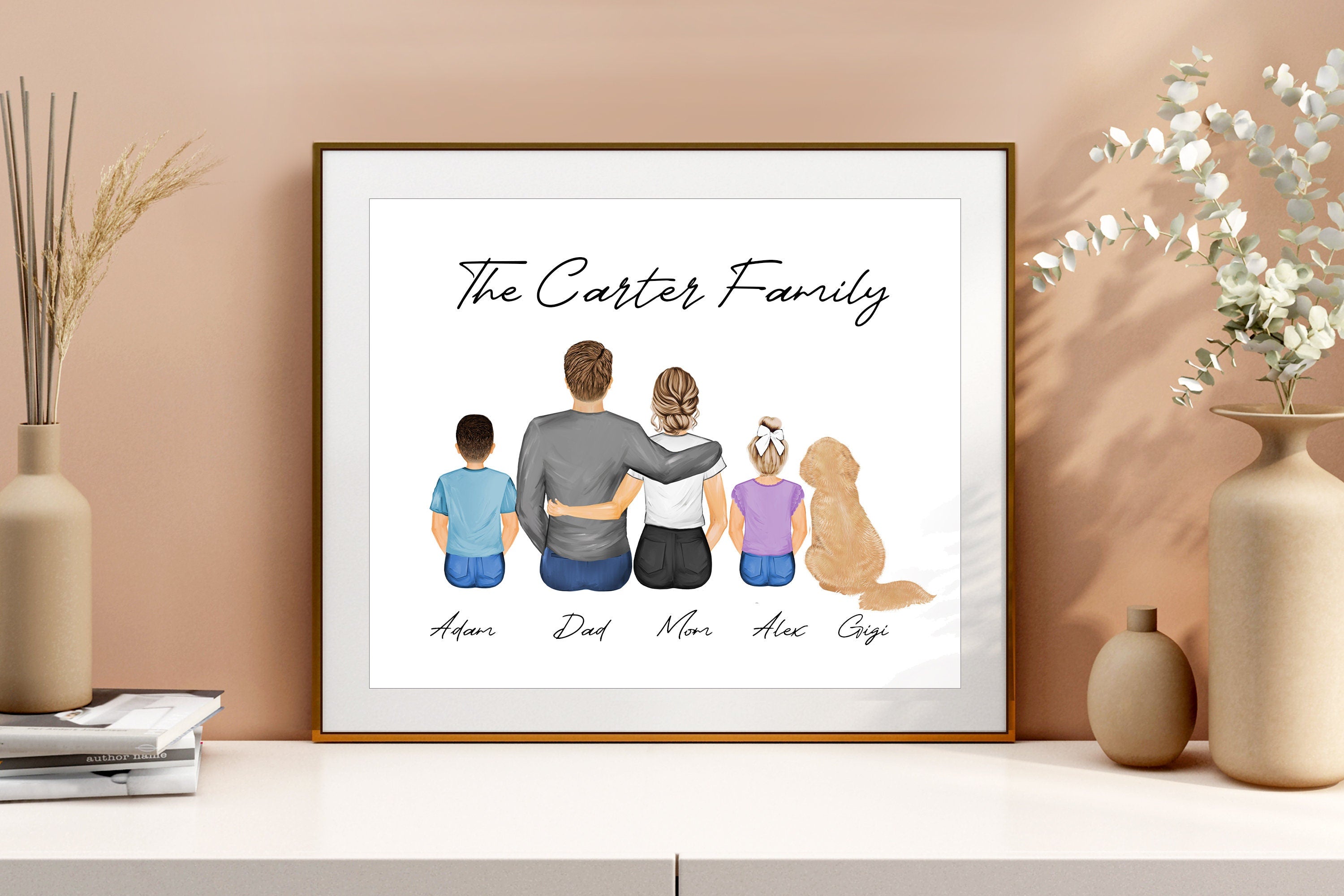 Personalized Family Portrait Art PRINT | Family Custom Print, Mom Dad Children Gift, Grandparents, Siblings, In Memory, Birthday Present