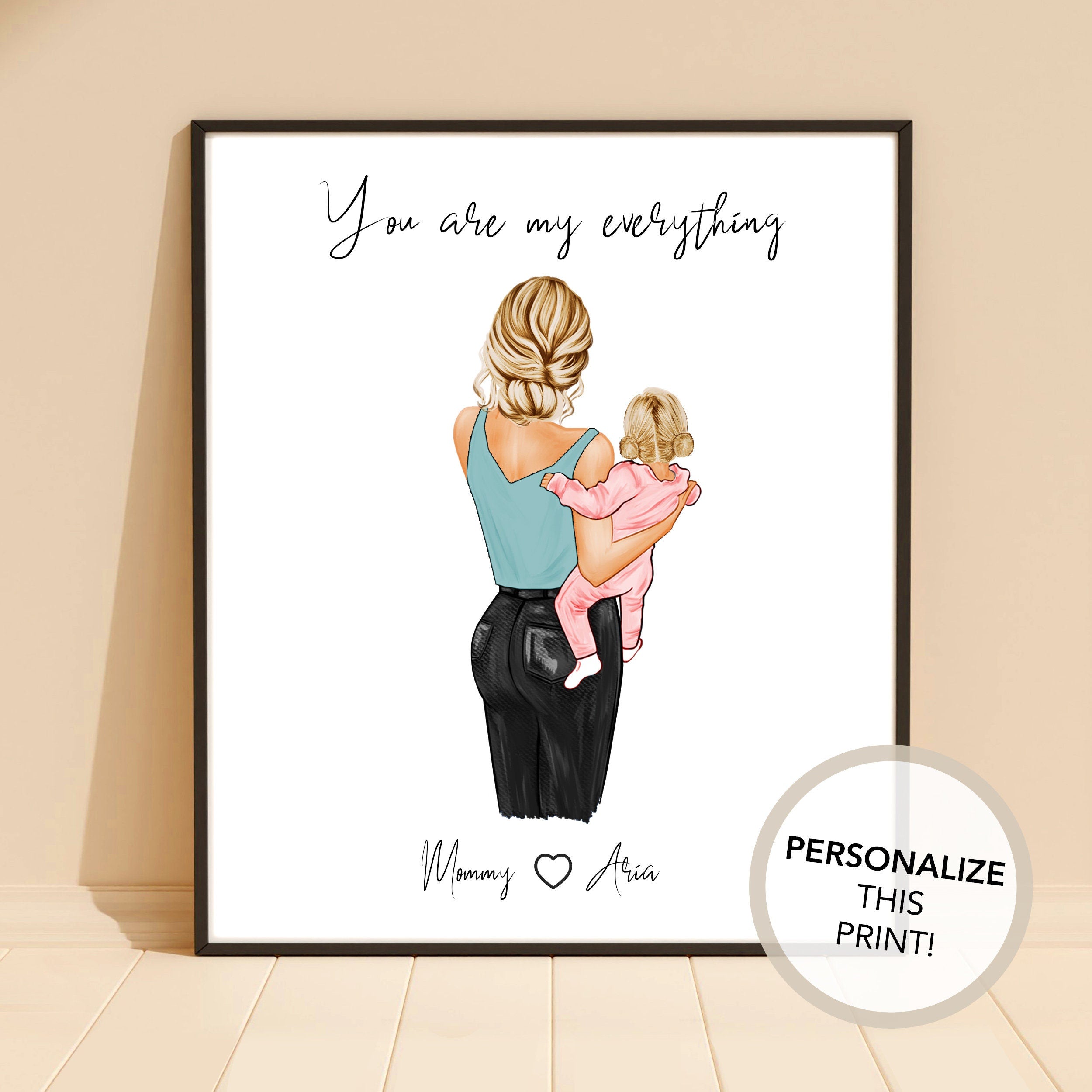 Personalized Mom Baby Portrait Art | Mother Newborn Nursery Gift